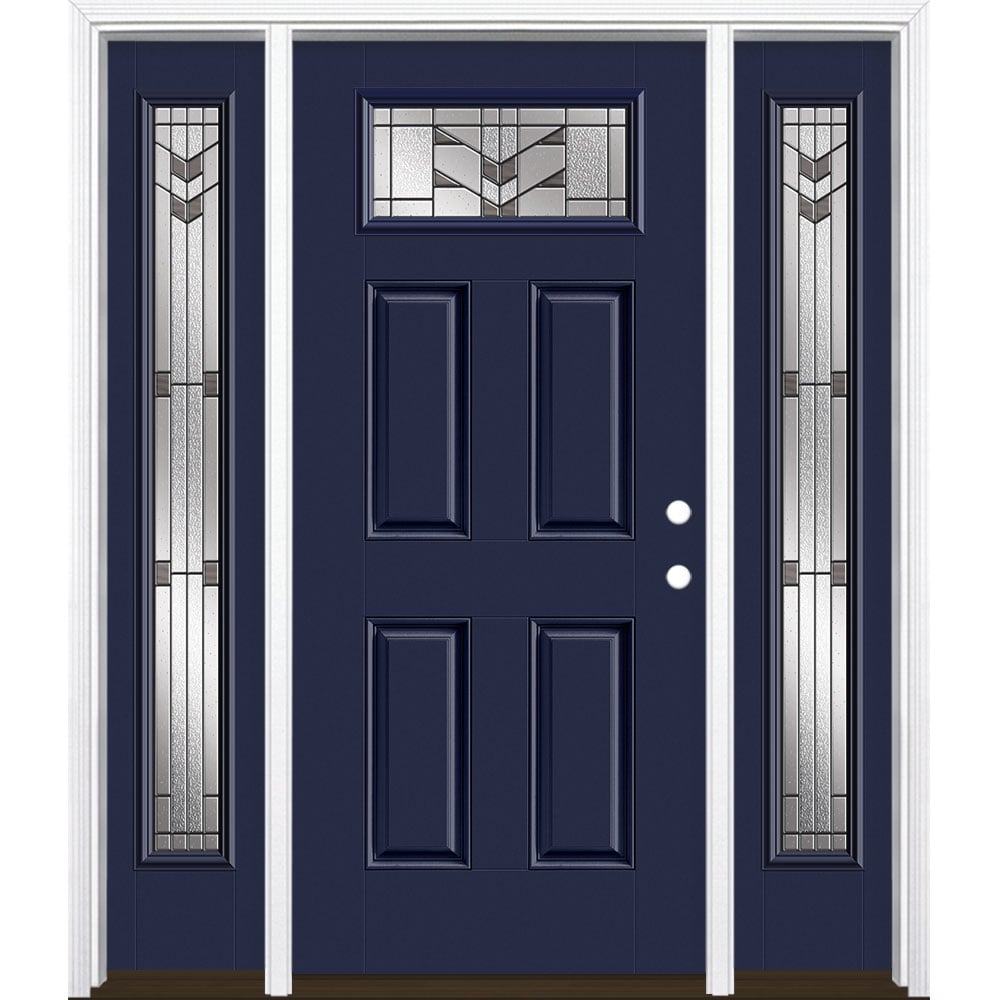 Masonite 3420521 Frontier 64-in x 80-in x 4-9/16-in Fiberglass 1/4 lite Left-hand inswing Eclipse Painted Prehung Front Door with Sidelights with Brickmould Insulating core