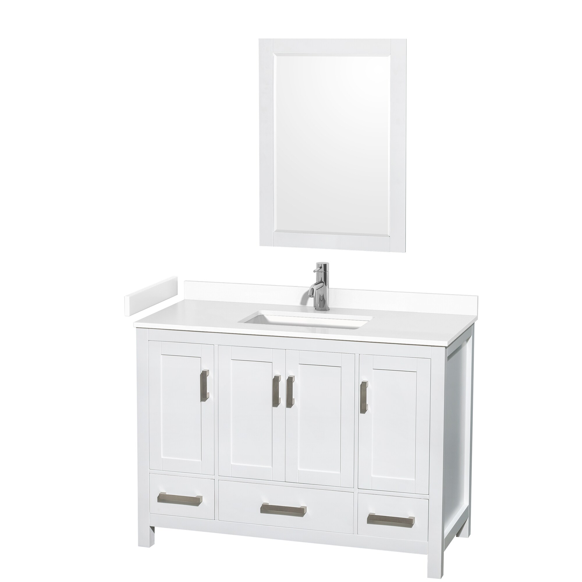 Wyndham Collection WCS141448SWHWCUNSM24 Sheffield 48-in White with Brushed Chrome Trim Undermount Single sink Bathroom Vanity with White Cultured Marble Cultured marble Top (Mirror Included)