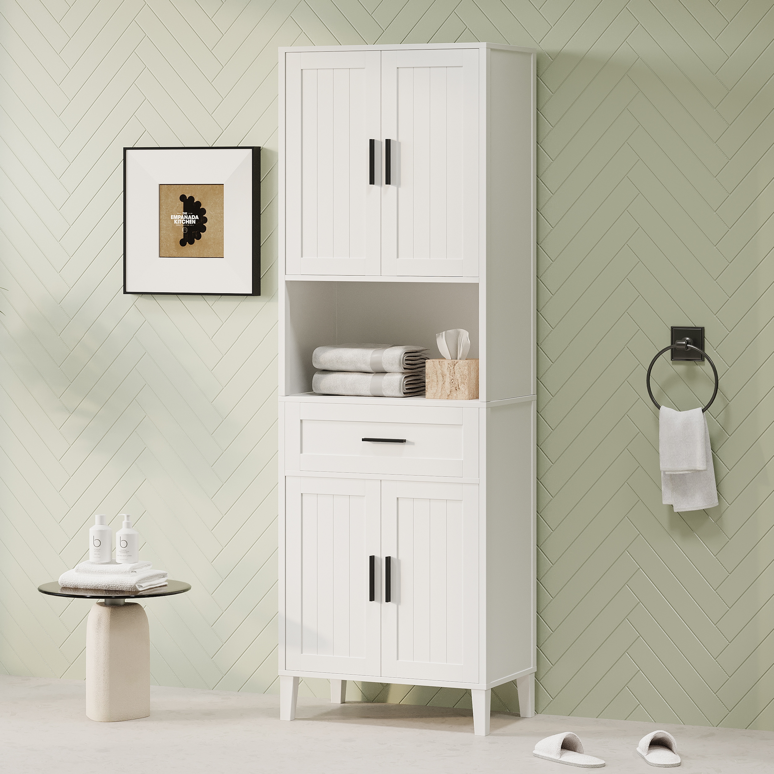 Hrinhom BA53-WHITE Unassembled 23.6-in x 70.9-in x 13.8-in White Freestanding Linen Cabinet