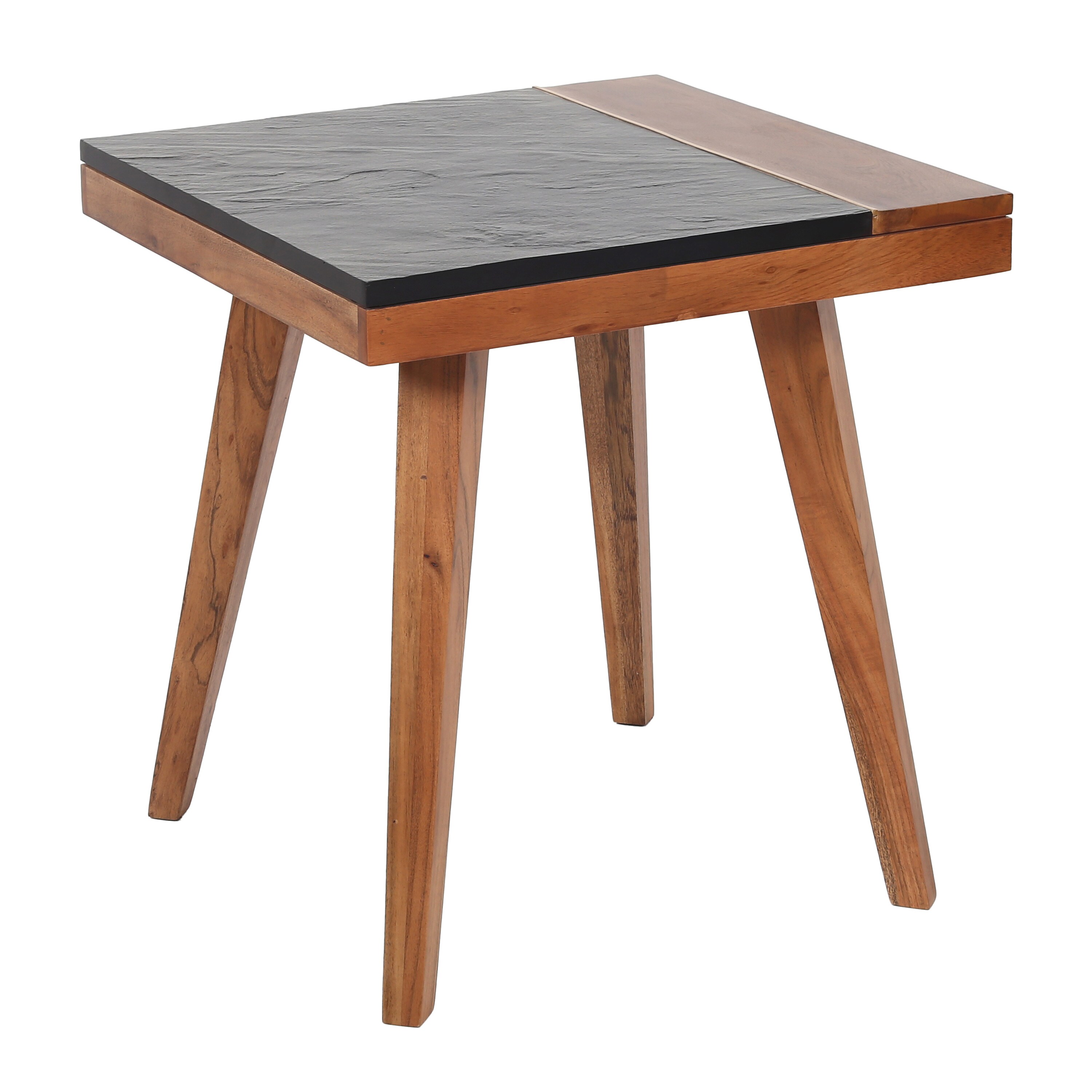 Caspian Slate and Natural Acacia Wood Square End Table