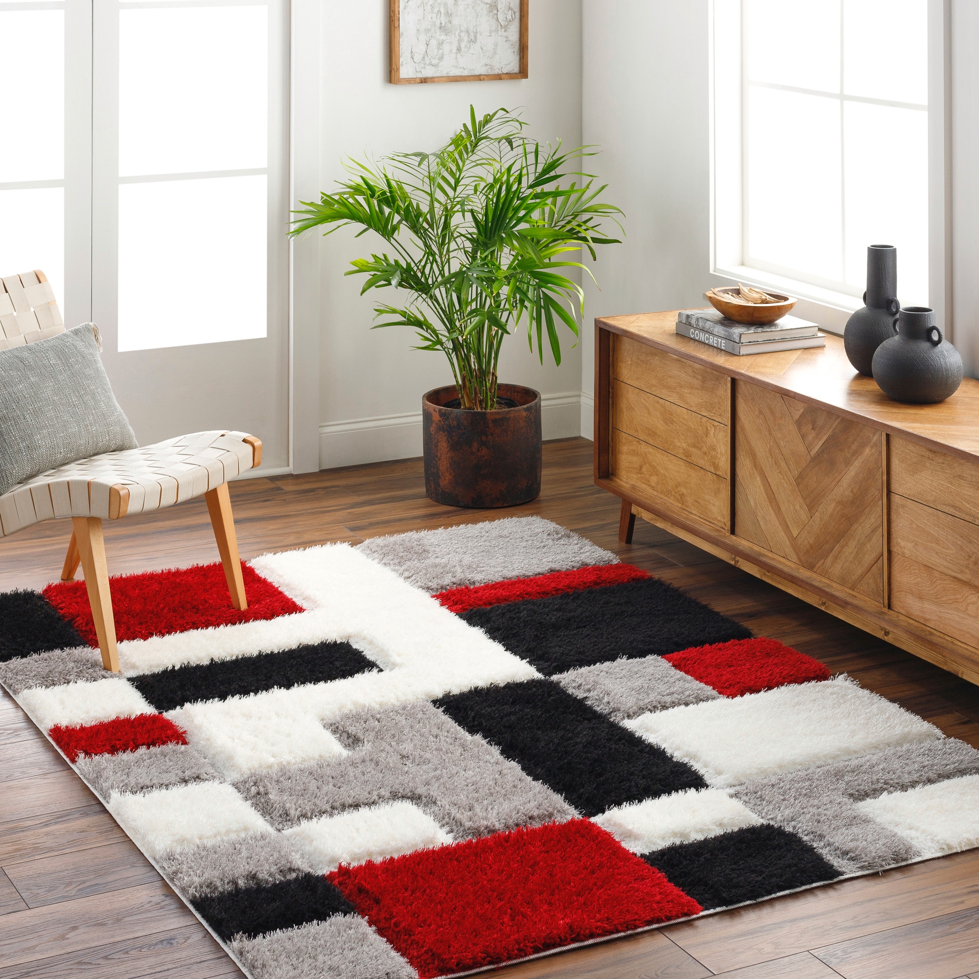 Livabliss BOG2308-679 Bologna 7 x 9 (ft) Polyester Black/Red Rectangular Indoor Geometric Area rug