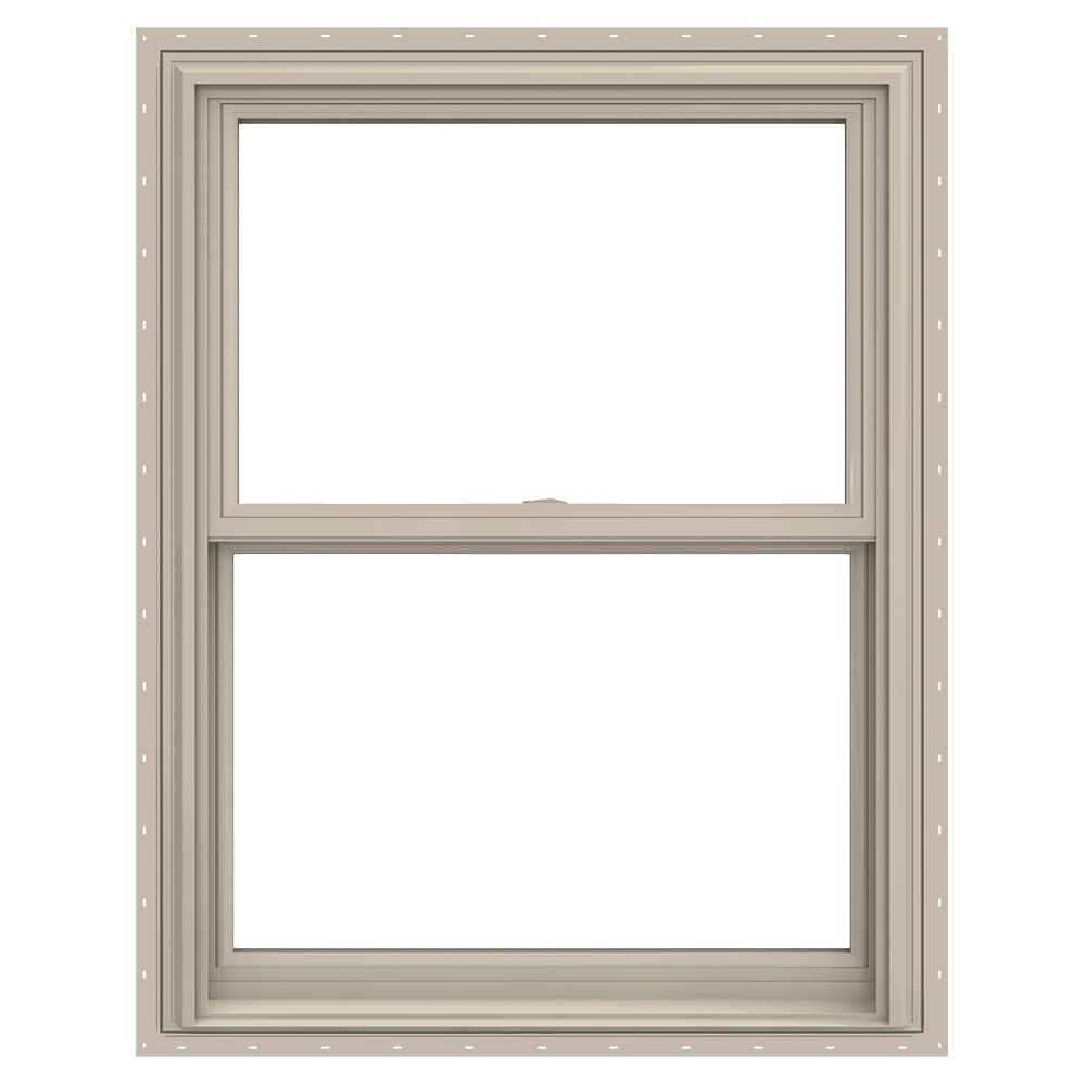 JELD-WEN LOWOLJW179200113 V-2500 29-1/2-in x 40-1/2-in Desert Sand Desert Sand Vinyl New construction Double Hung Window Low-E argon Double Pane Glass (Full Screen Included)
