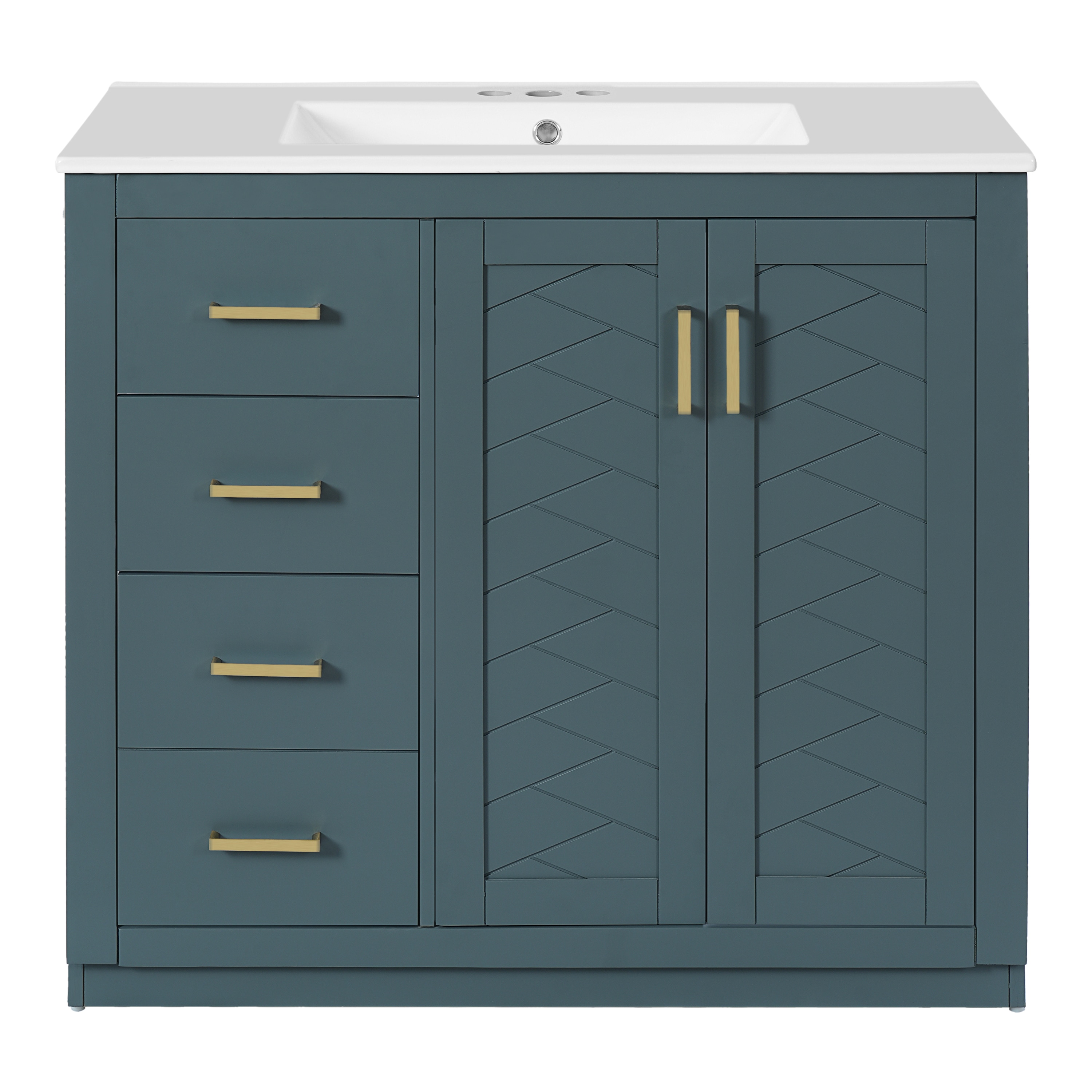 BEARSOLIM 36-in Bathroom Vanity with Ceramic Sink 3 Drawers and 2 Doors Soft Closing Freestanding Bathroom Storage Cabinet