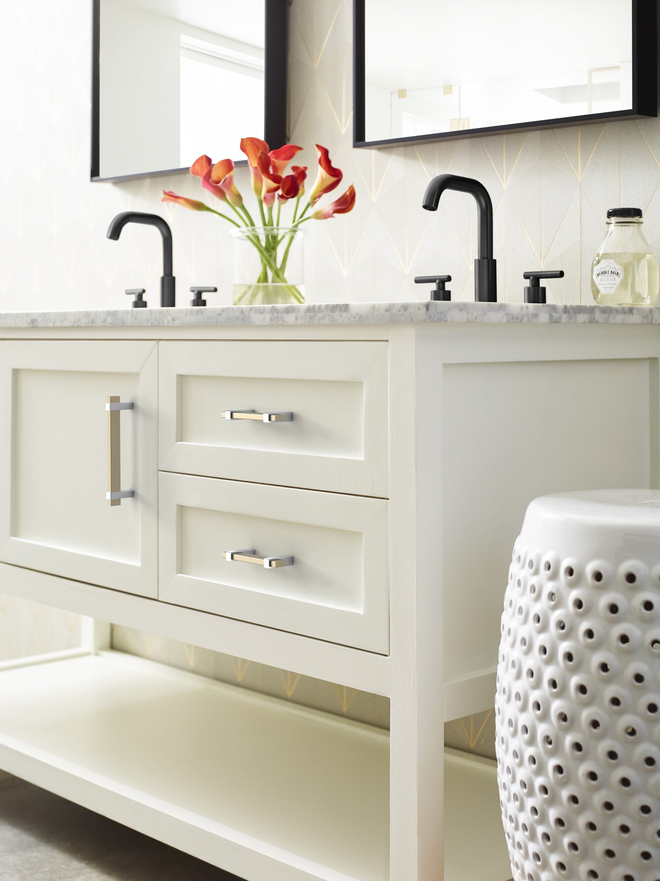 Golden Champagne and Polished Chrome Modern Bar Pull