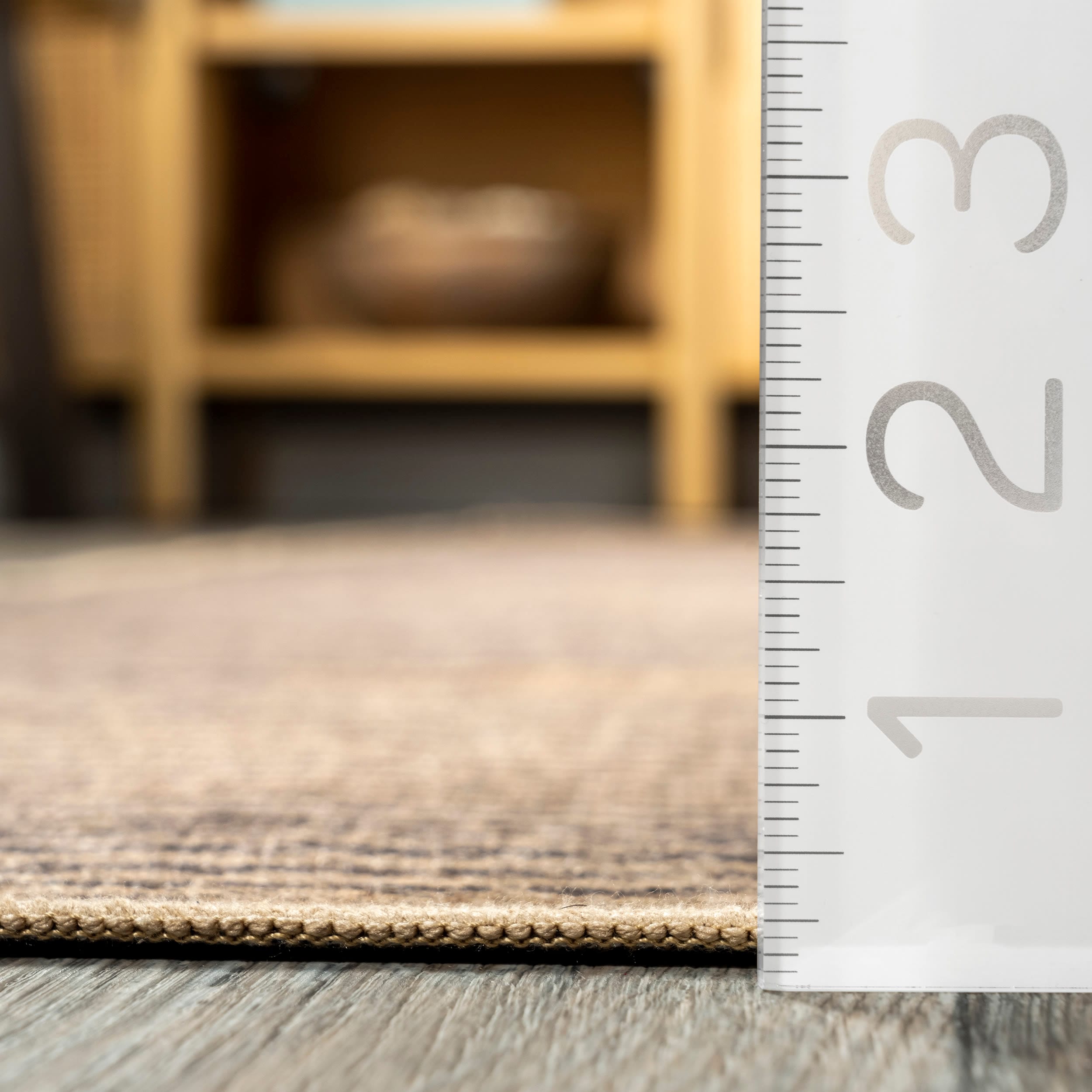 Natural and Gray Geometric Synthetic 3' x 5' Washable Area Rug