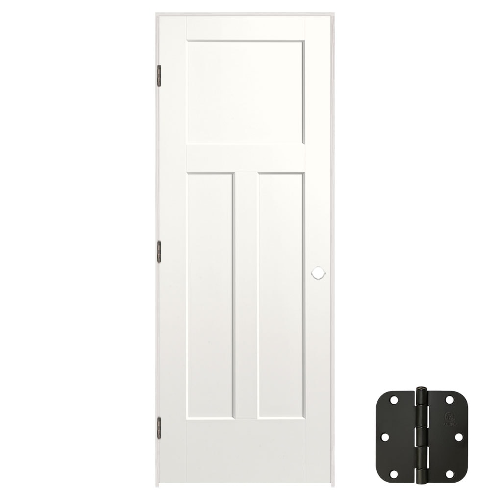 Masonite Winslow 24-in x 80-in Snow Storm 3-panel Craftsman Solid Core Prefinished Molded Composite Right Hand Single Prehung Interior Door in White -  5071350