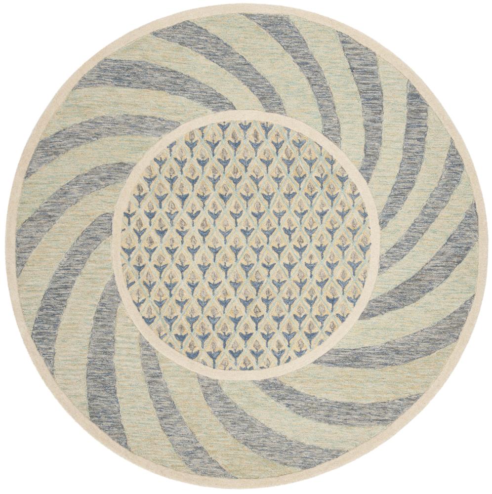 Safavieh NOV108D-6R Novelty Swirl 6 x 6 (ft) Tufted Wool Ivory Blue/Gold Round Indoor Geometric Area rug
