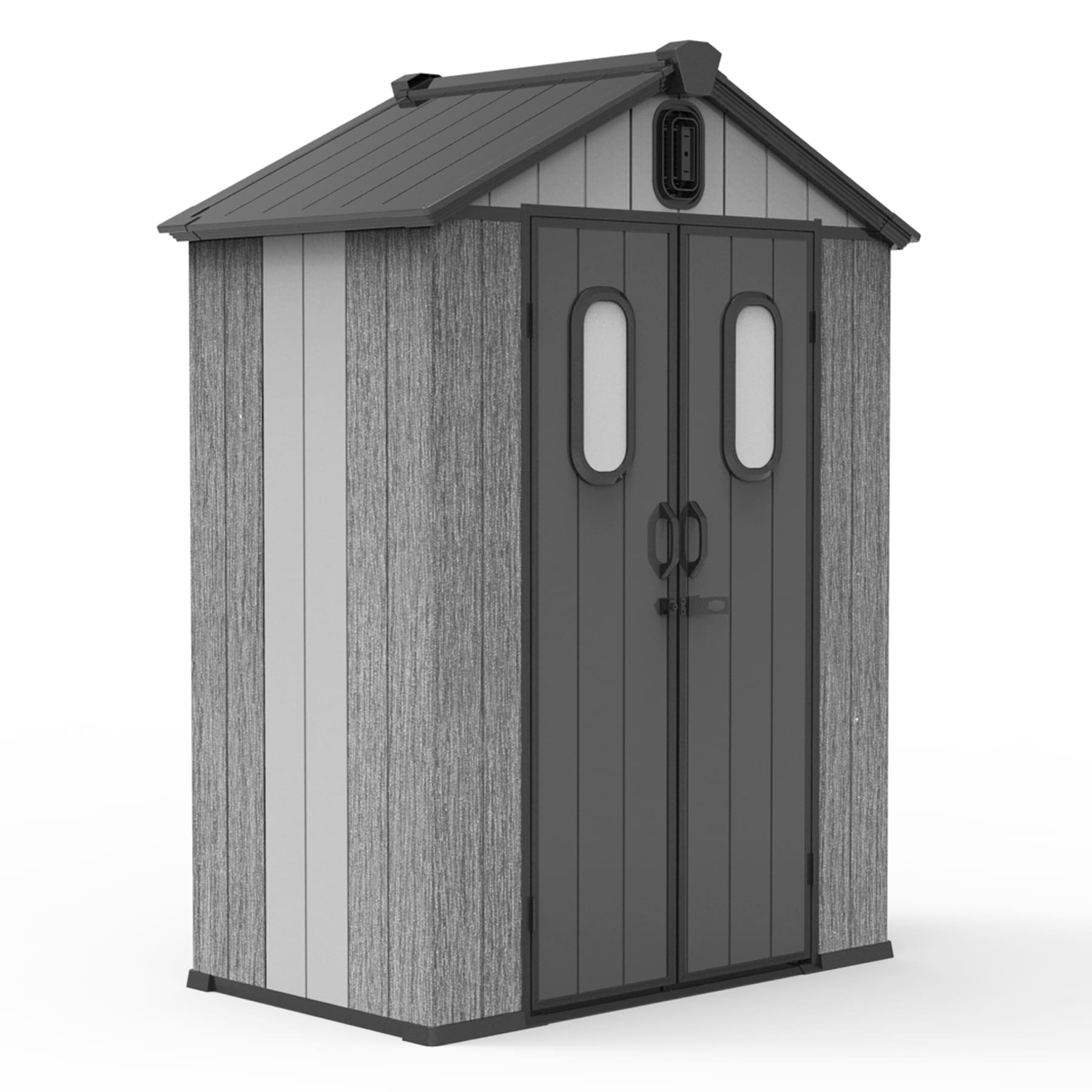LOVMOR 5 x 3FT Outdoor Resin Storage Shed with Transparent Windows and Louvered Vents Plastic Tool Shed with Double Lockable Doors and Gable Roof Outside Garden Shed for Backyard Patio Lawn Gray
