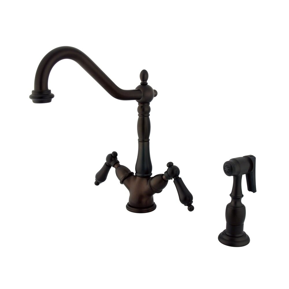 Oil-Rubbed Bronze Double Handle Bridge Kitchen Faucet with Side Spray Included | - Elements of Design ES1235ALBS