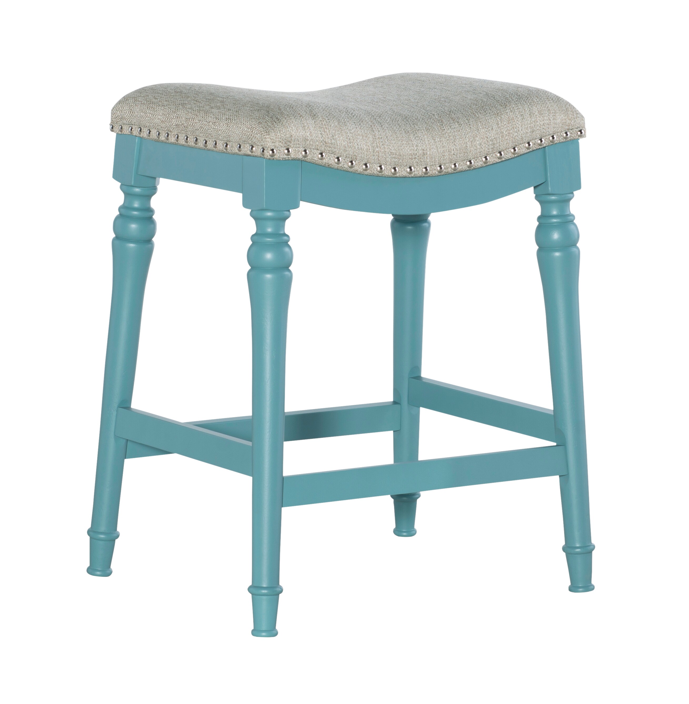 Powell Blue 27 in H Bar height Upholstered Wood Bar Stool in the