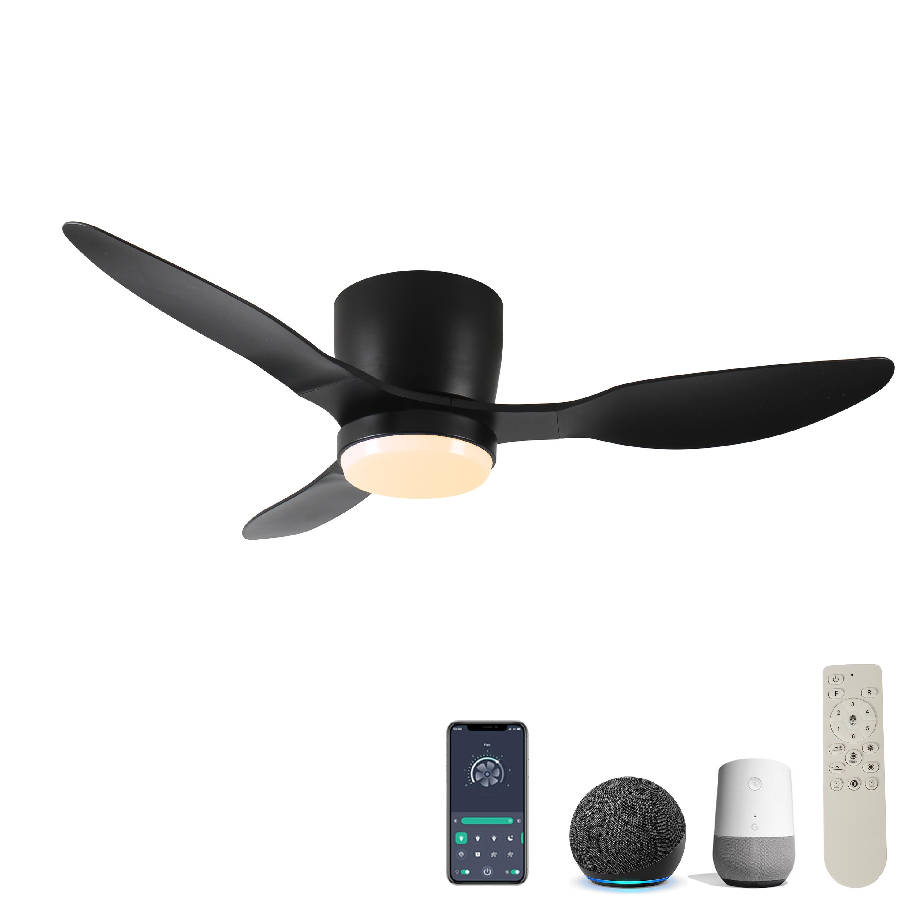Bayfeve BFHC-4479-CF Adjustable Speed 42-in Color-Changing Integrated LED Outdoor Flush Mount Smart Black with Black ABS Blades Ceiling Fan With Light and Remote ( 3 -Blade )