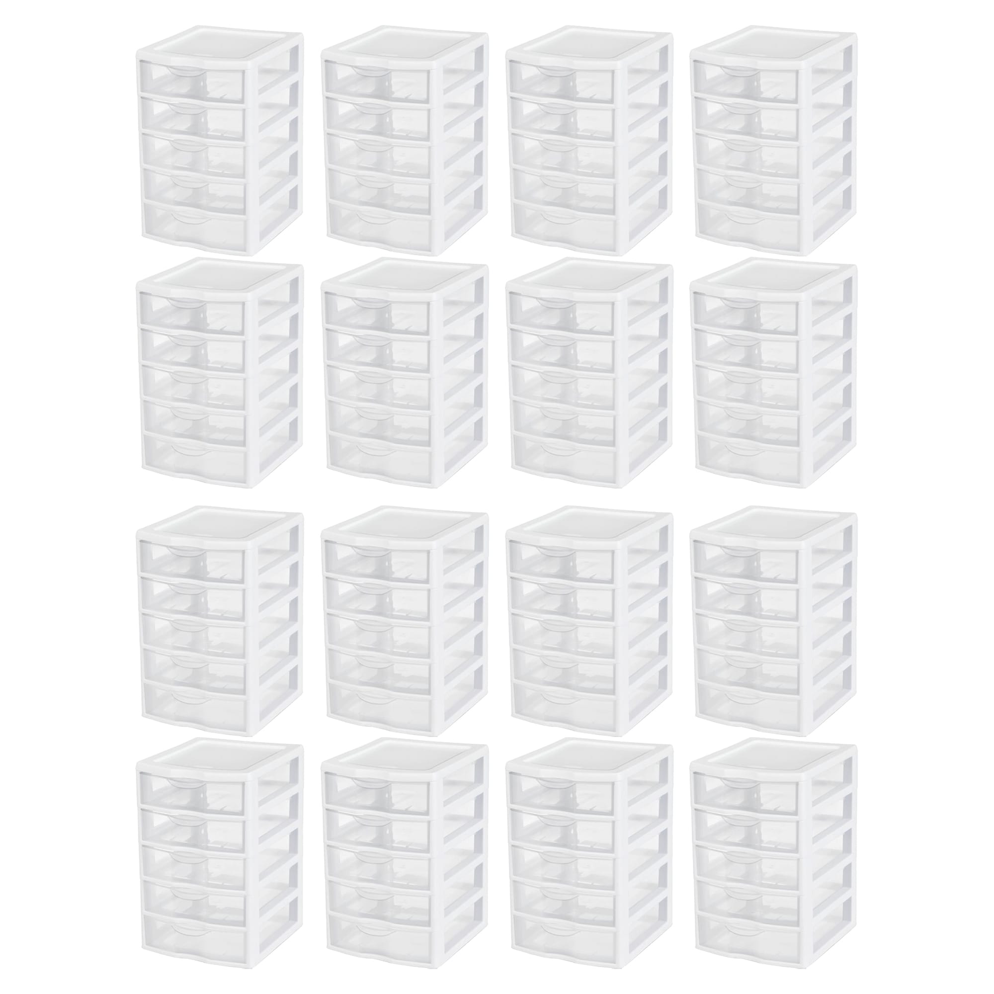 Sterilite Clearview Small 5 Drawer Desktop Storage Unit White 16 Pack