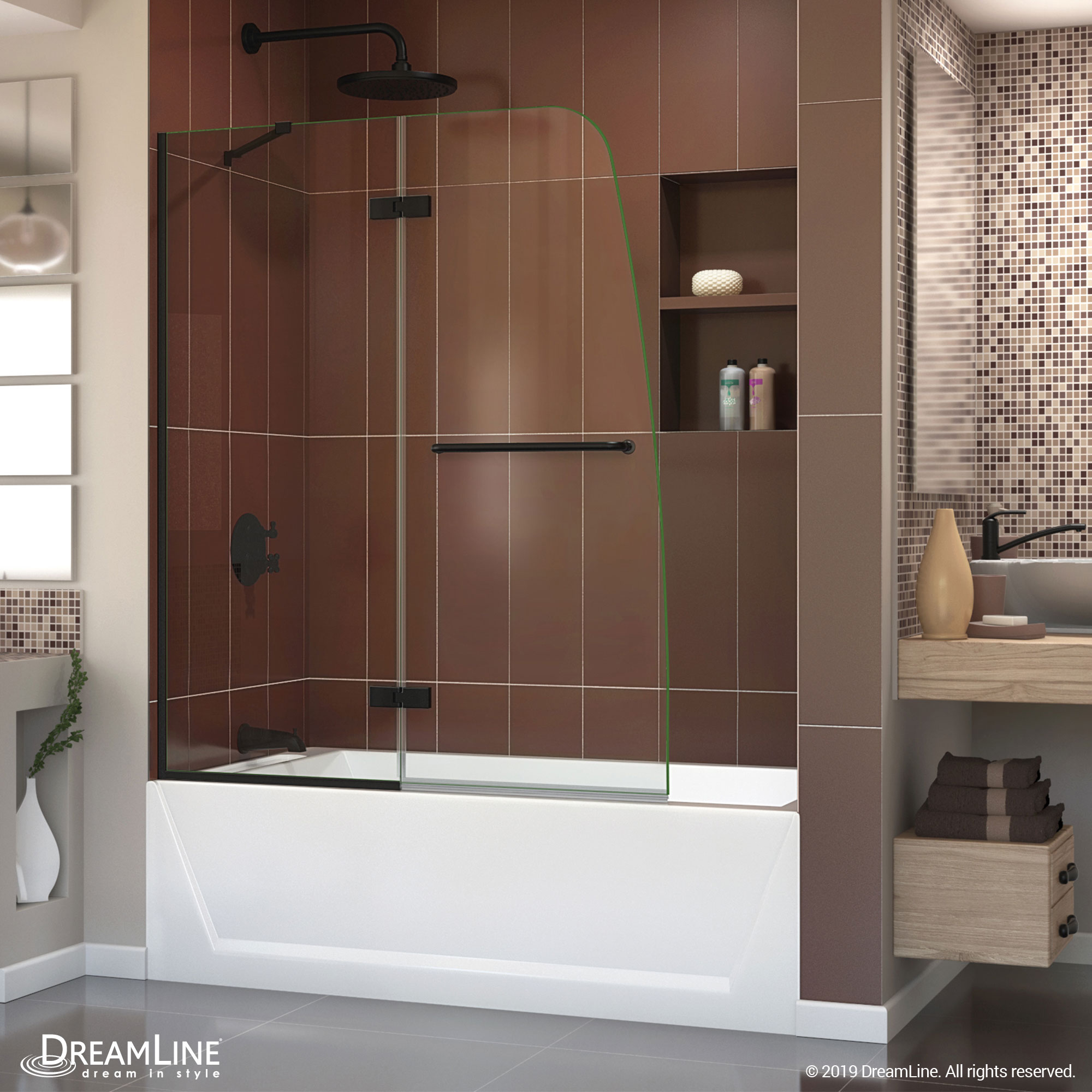 DreamLine SHDR-3448580-09 Aqua Ultra Matte Black 48-in W x 58-in H Frameless Hinged Bathtub door