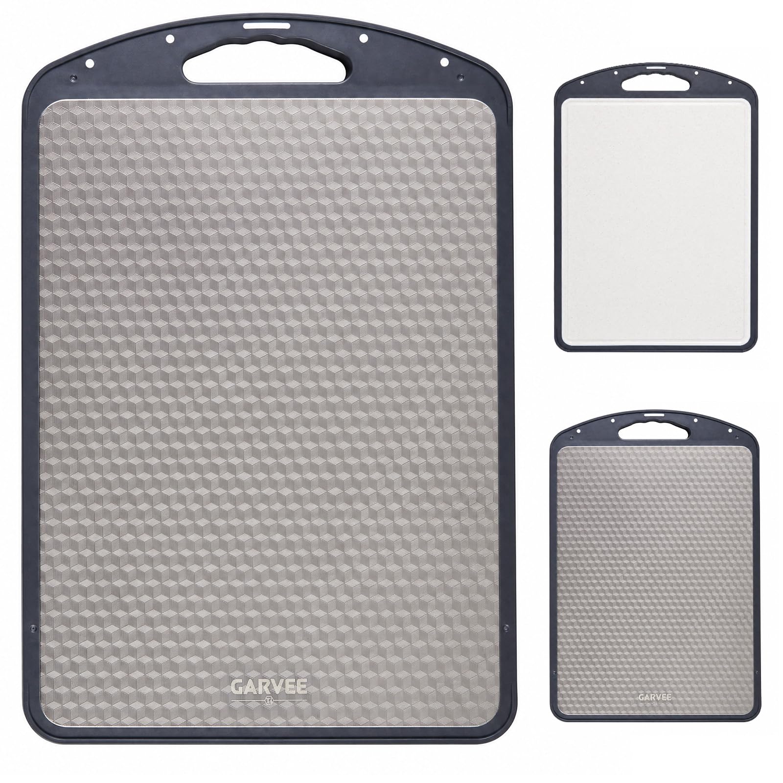 GarveeLife 18.1 x 12.2 in Titanium Cutting Board for Kitchen Double Sided Food Grade Non Toxic Chopping Boards with Non Slip Design Handle Dishwasher Safe Metal Cutting Boards for Home Outdoor