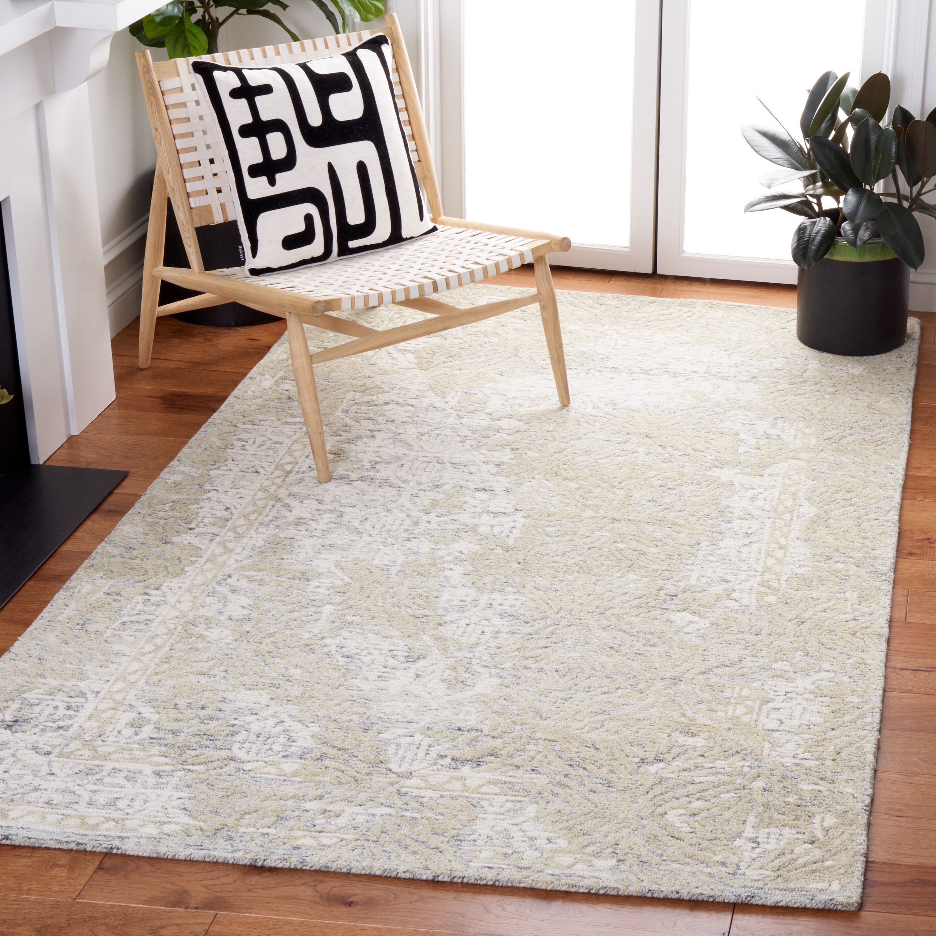 Safavieh MET905F-3 Metro Tiya 3 x 5 (ft) Tufted Wool Gray/Ivory Rectangular Indoor Distressed/Overdyed Farmhouse/Cottage Throw rug