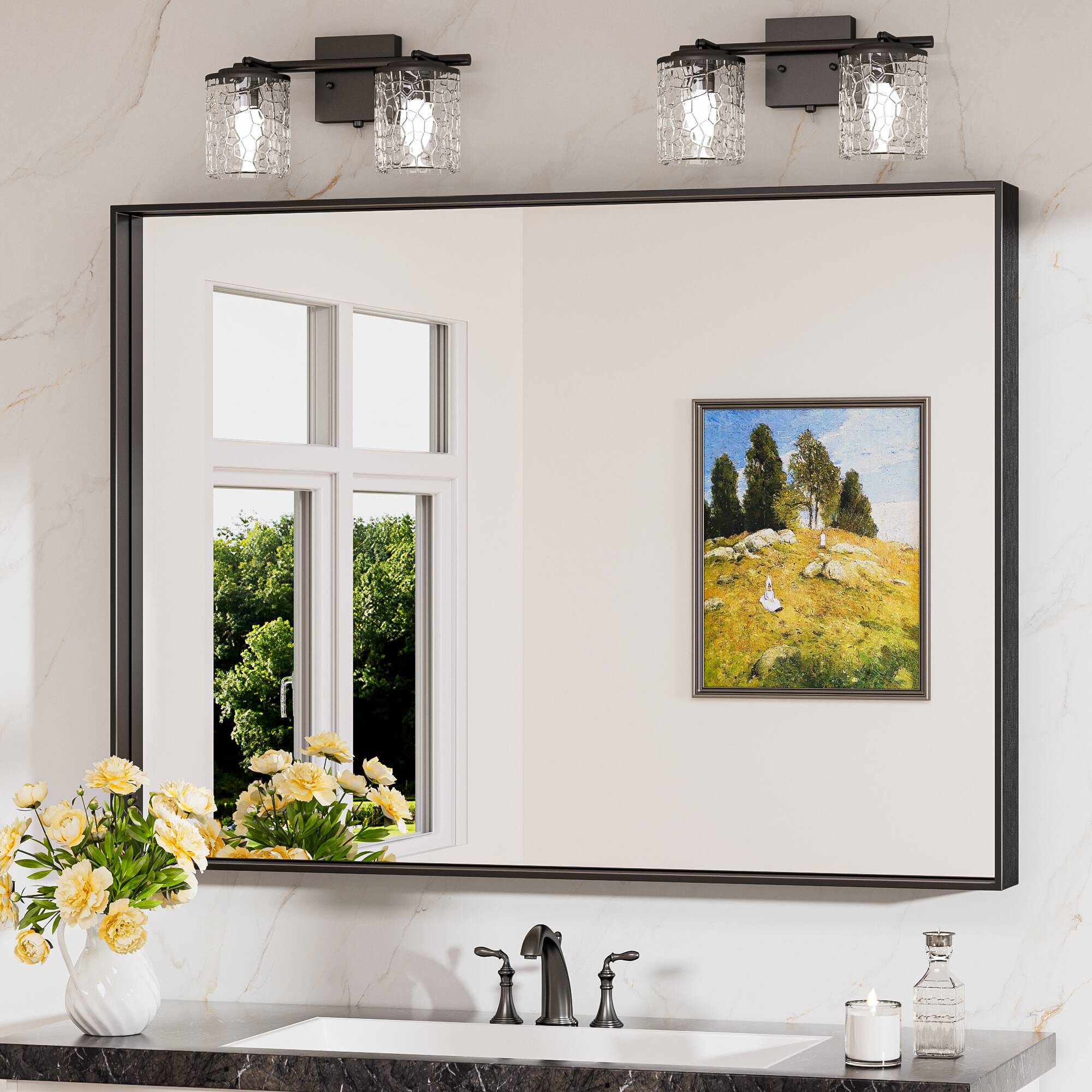 Keonjinn LW-JZ-JSKFJ-10176BK Bathroom Mirrors 40-in W x 30-in H Rectangle Matte Black Framed Wall Mirror