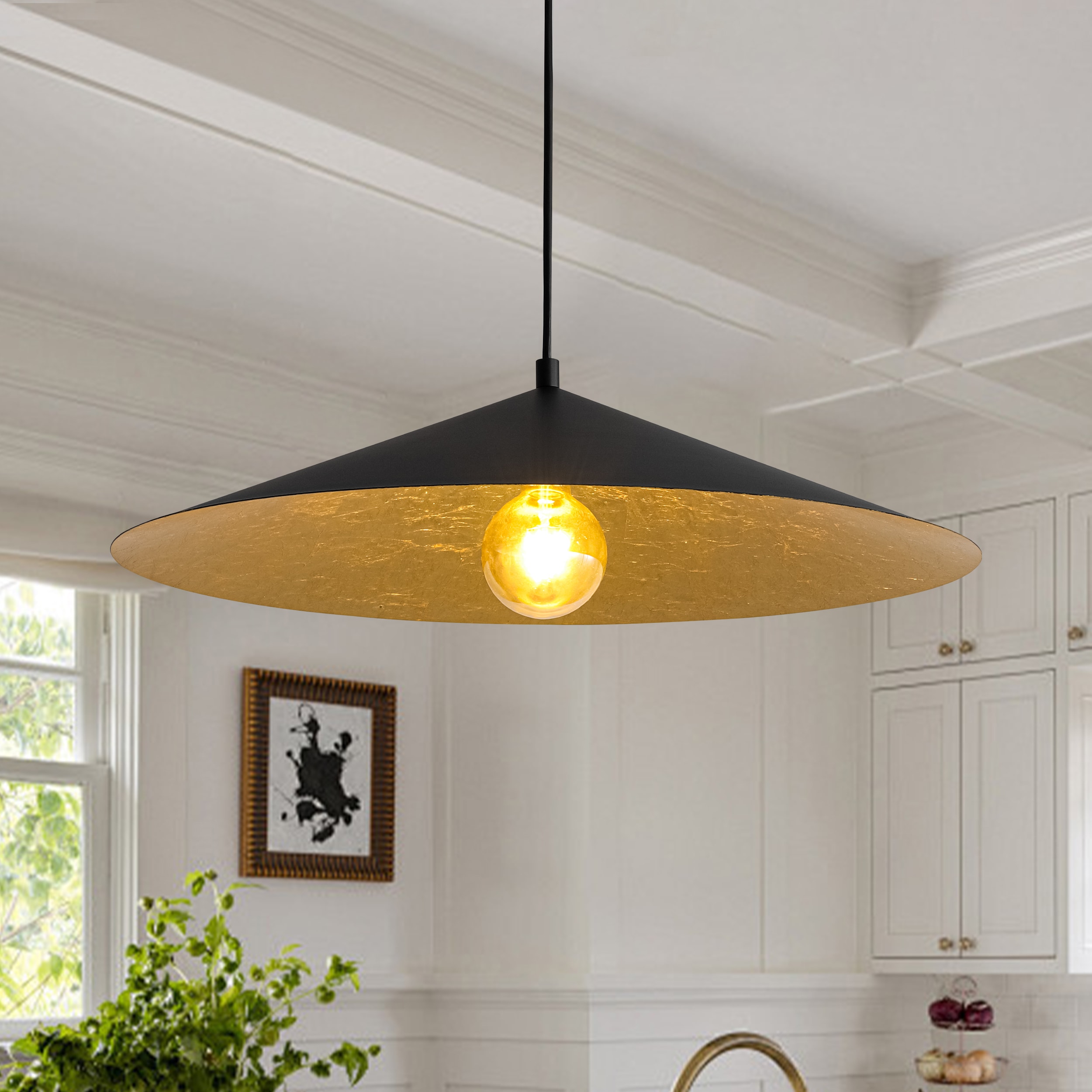 Zicbol 1 -Light Black Industrial Metal Cone Medium Hanging Pendant Light