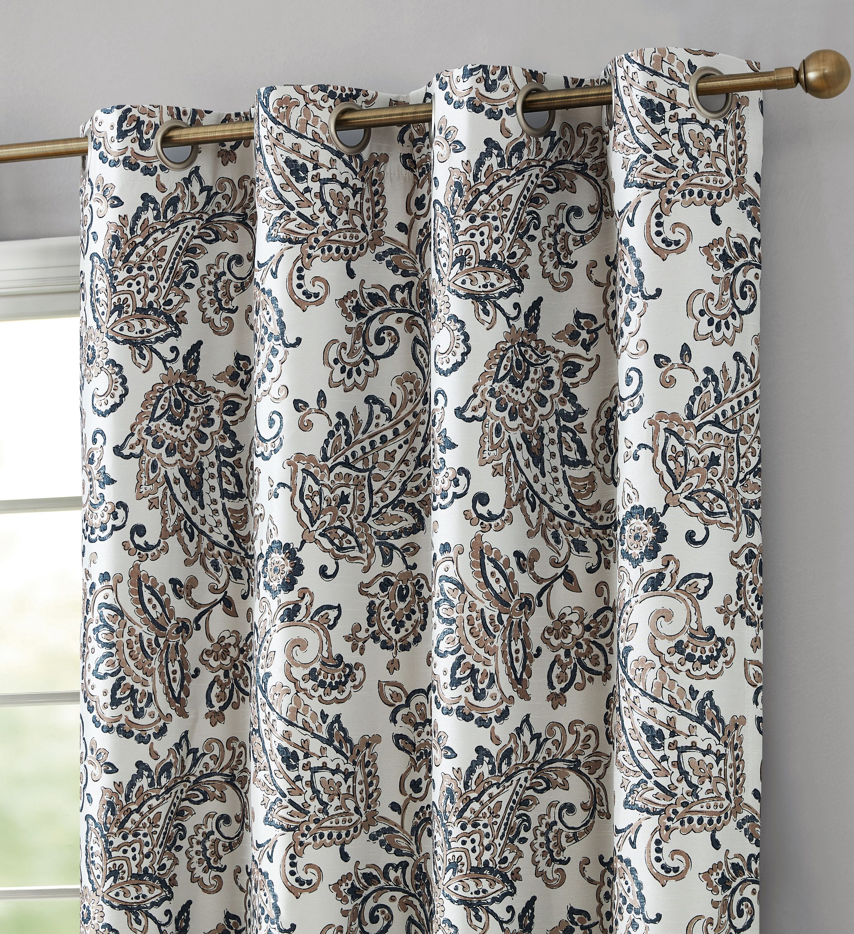 Totally Home Decor AMALFI-72-TAUP 72-Inches Taupe Paisley Blackout Grommet Curtain panel pair