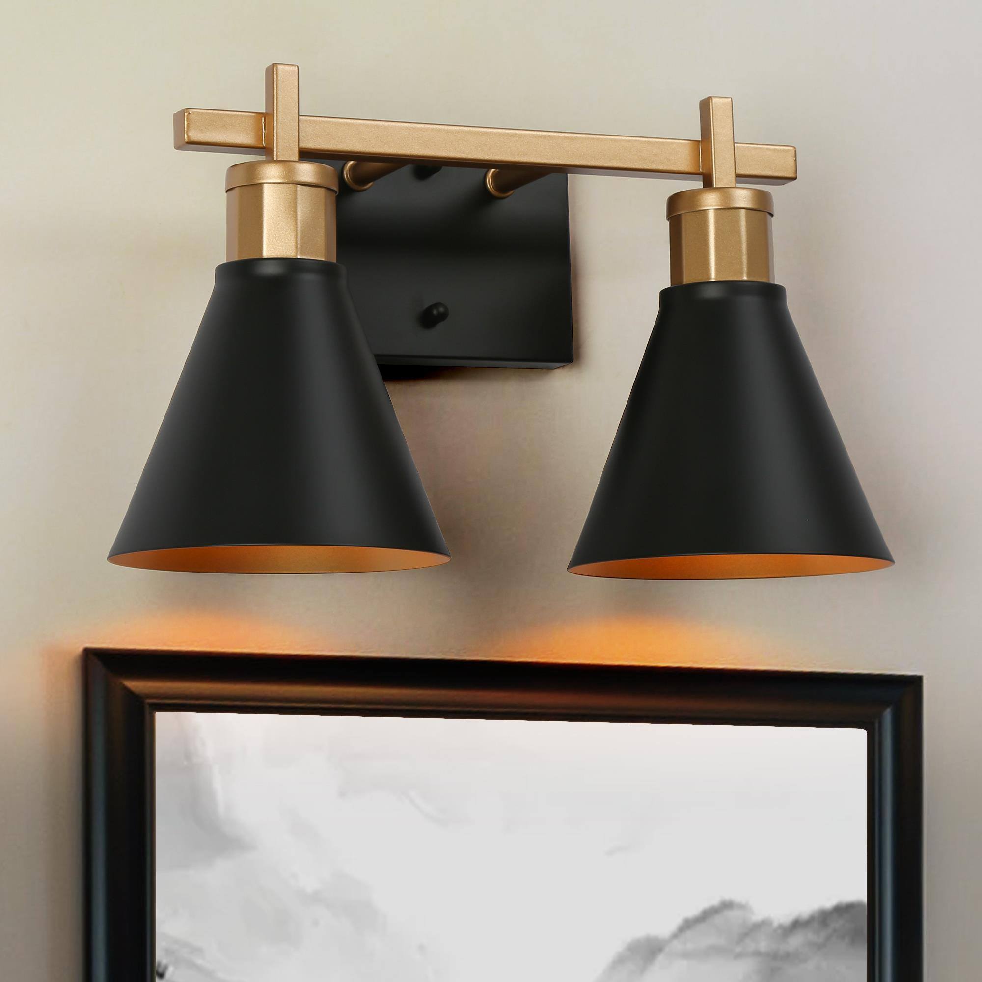 ZEVNI L3FM6RREW48W2SN8 Bernie 14-in 2 -Light Matte Black Farmhouse Vanity light