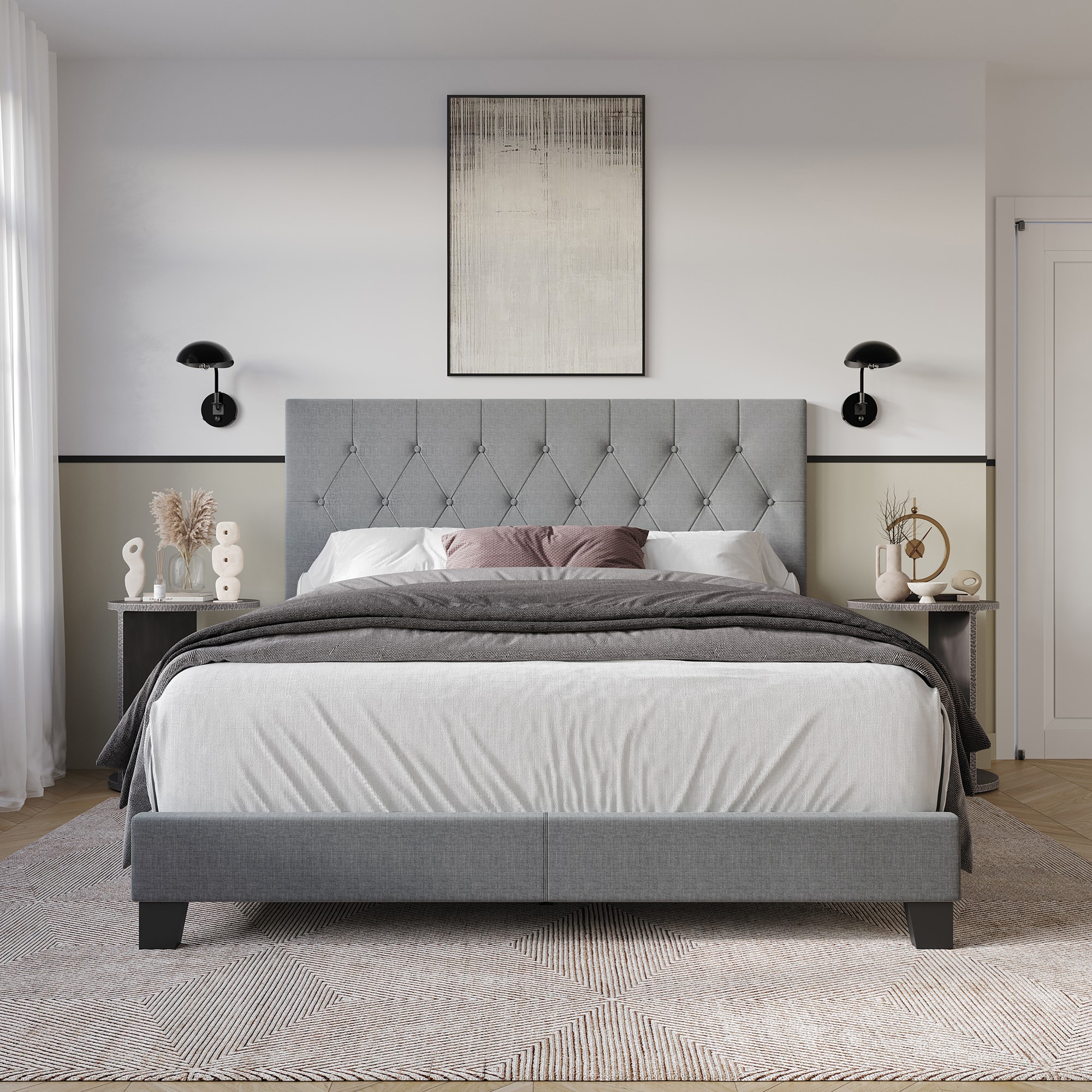 Home Design 80178-711 Dillon Gray King Wood Panel Bed