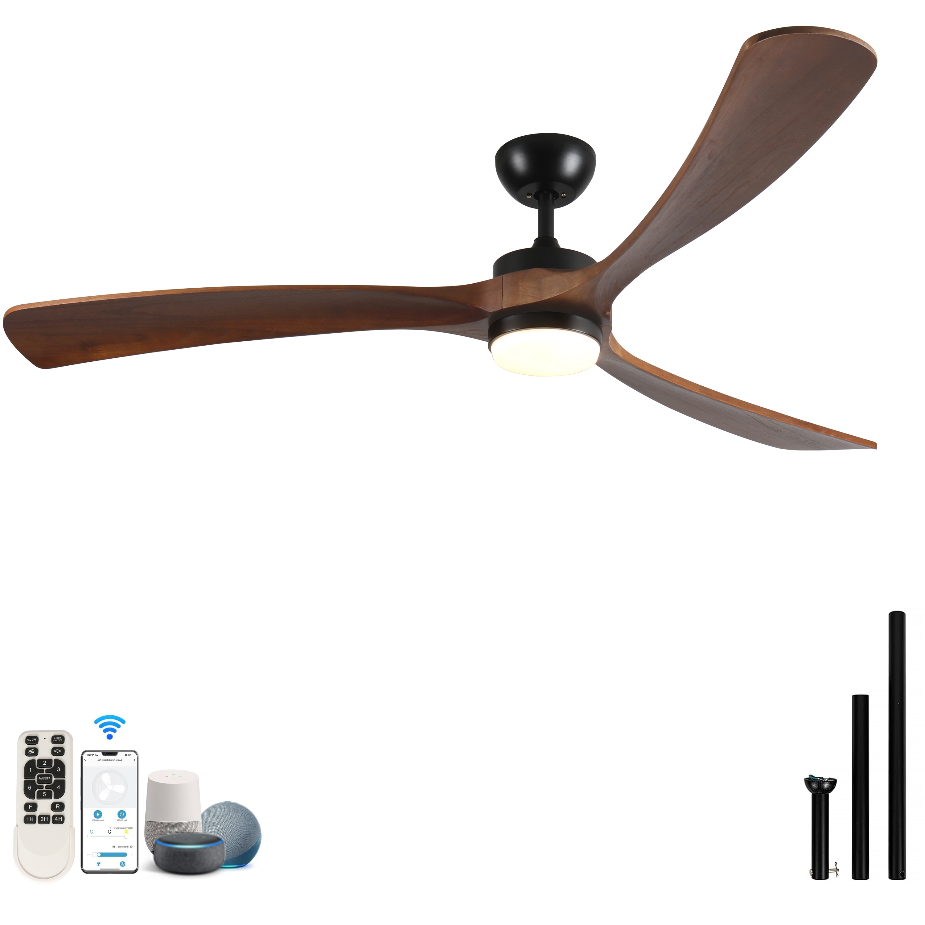 WELLFOR AMYU-16WH 72-in Color-Changing Integrated LED Outdoor Smart Black with Antique Brown Blades Ceiling Fan With Light - Remote Included ( 3 -Blade )