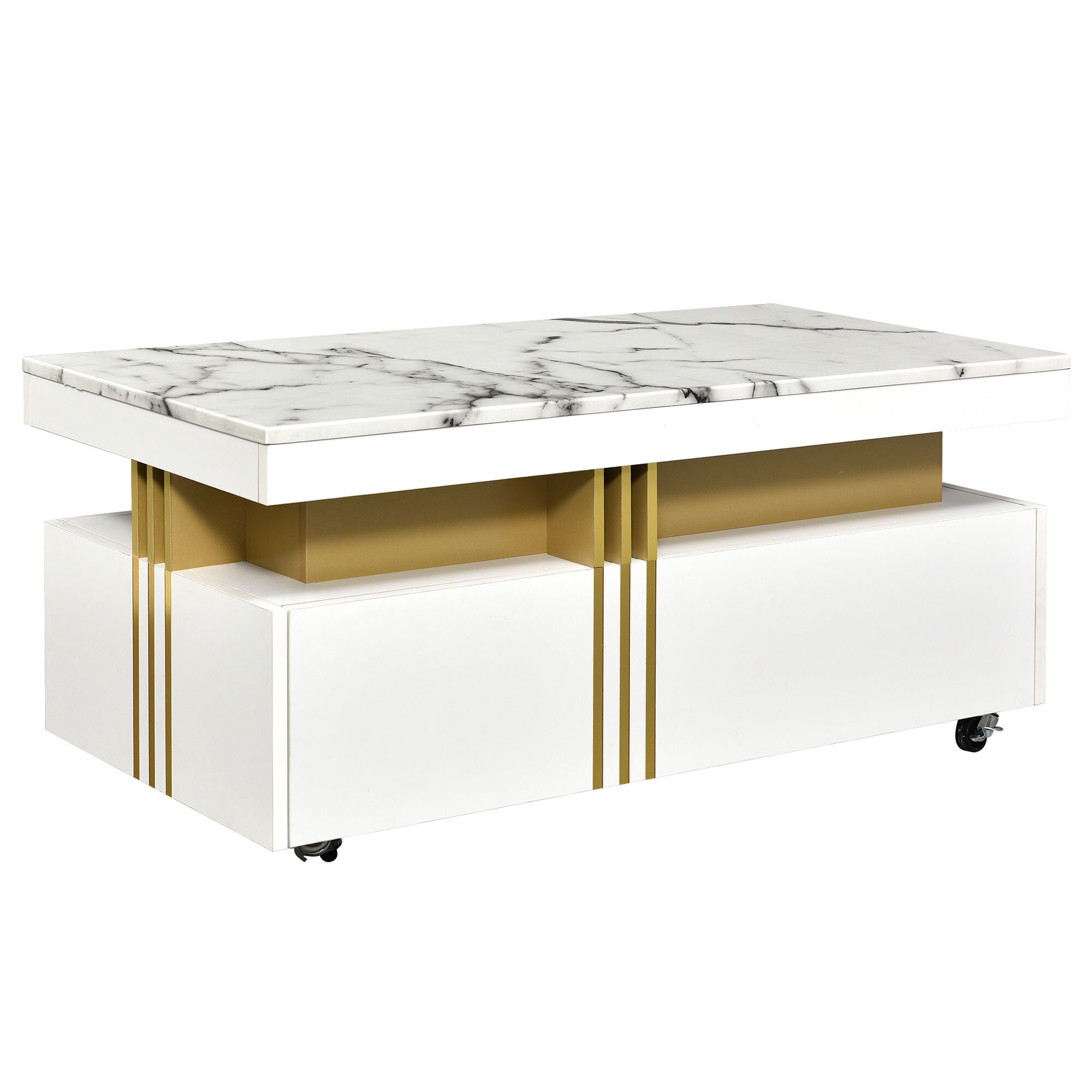 LIVIZA GIZ-NTH3232WT White Stone Modern Coffee Table with Storage
