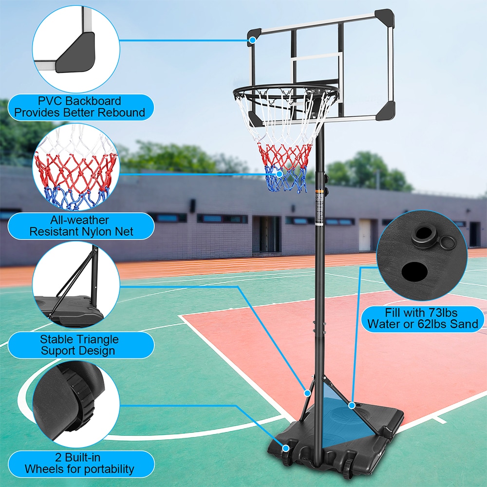 Runesay Adjustable Height Portable Basketball System with Polycarbonate ...