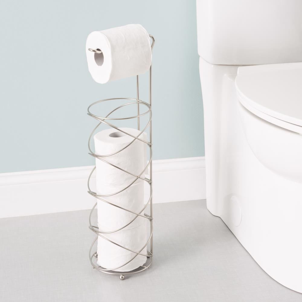 Free Standing Toilet Paper Holder Stand Brushed Nickel Toilet Roll Stand  Bathroom Tissue Rack with Storage Reserves 5 Mega Rolls