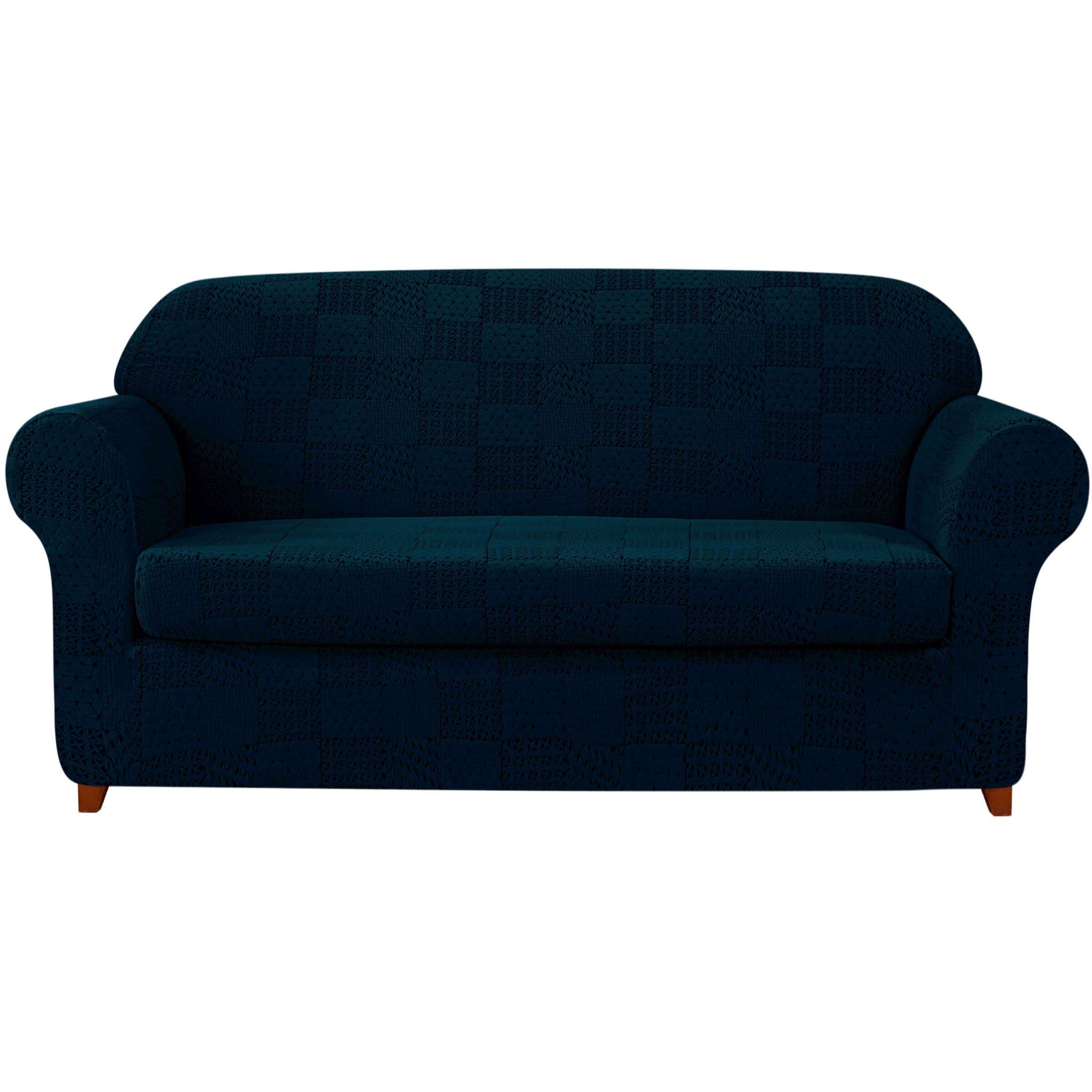 Subrtex SBTPTSFT02N03 Patchwork Navy Jacquard Sofa Slipcover 92-in W x 41-in H x 42-in D