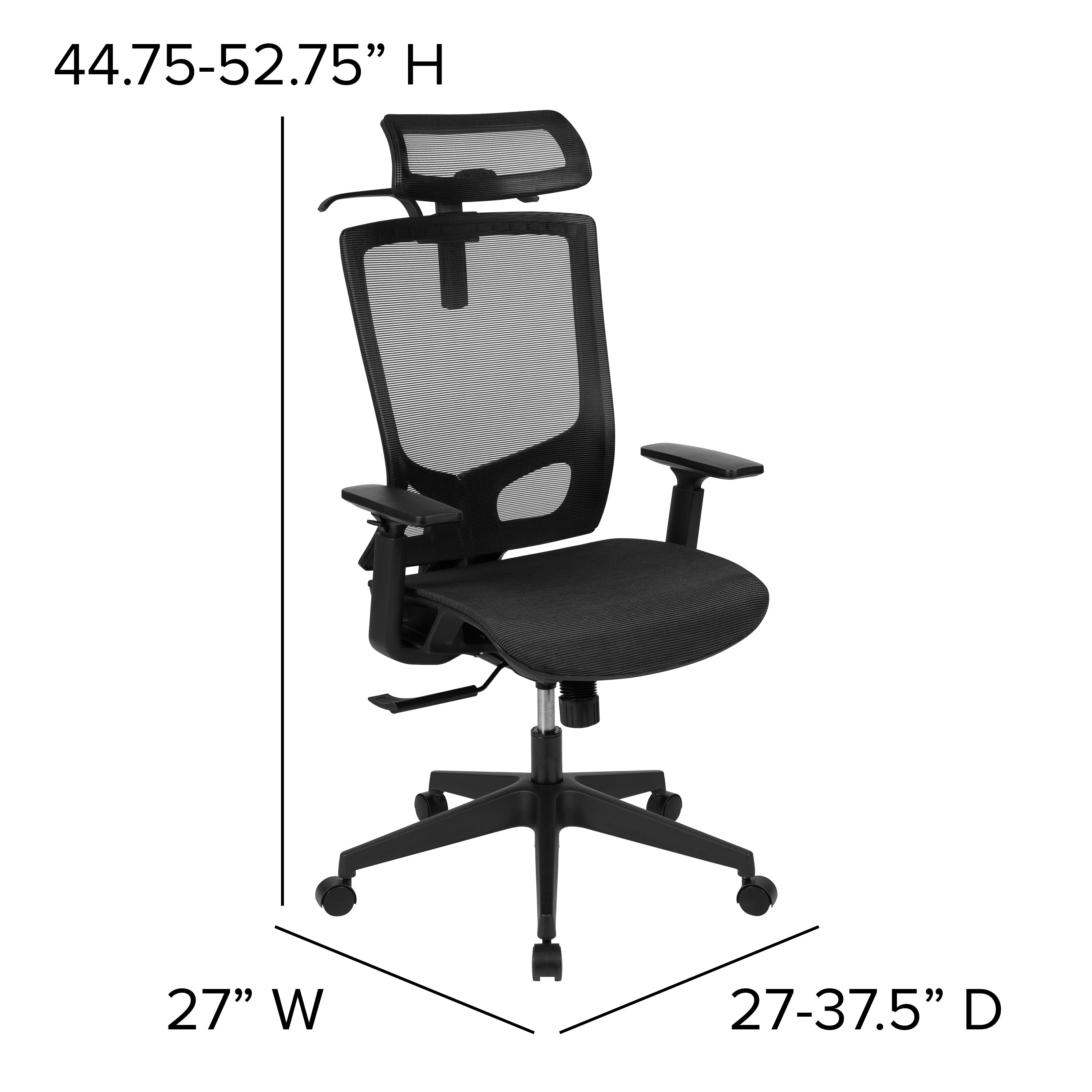 Adjustable Mesh Office Chair with Heating Support Headrest - Black