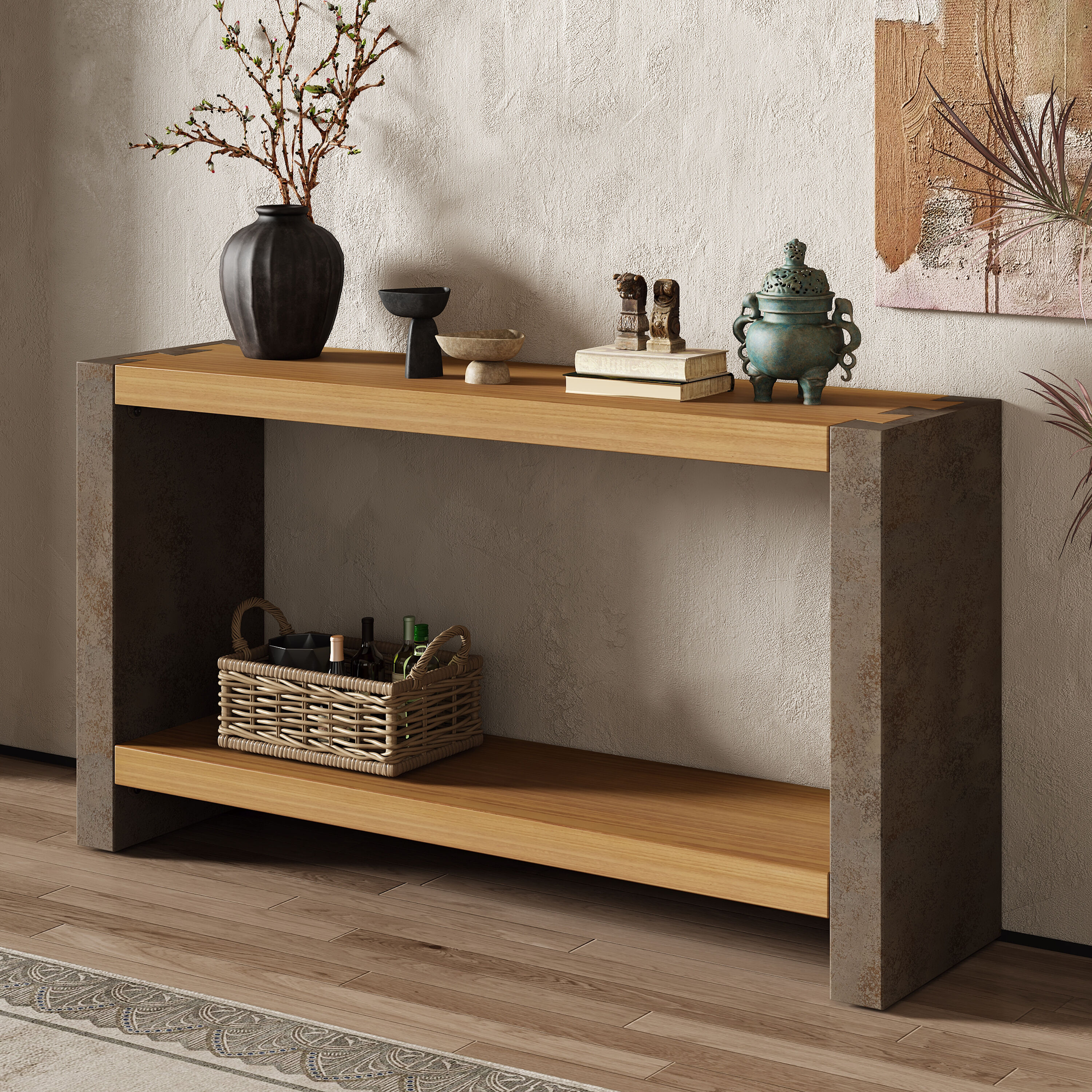ModernLuxe N760P281375D Mirod Vintage Industrial Console Table  Classic Minimalist Design with Premium Wood Veneer and Distressed Finish
