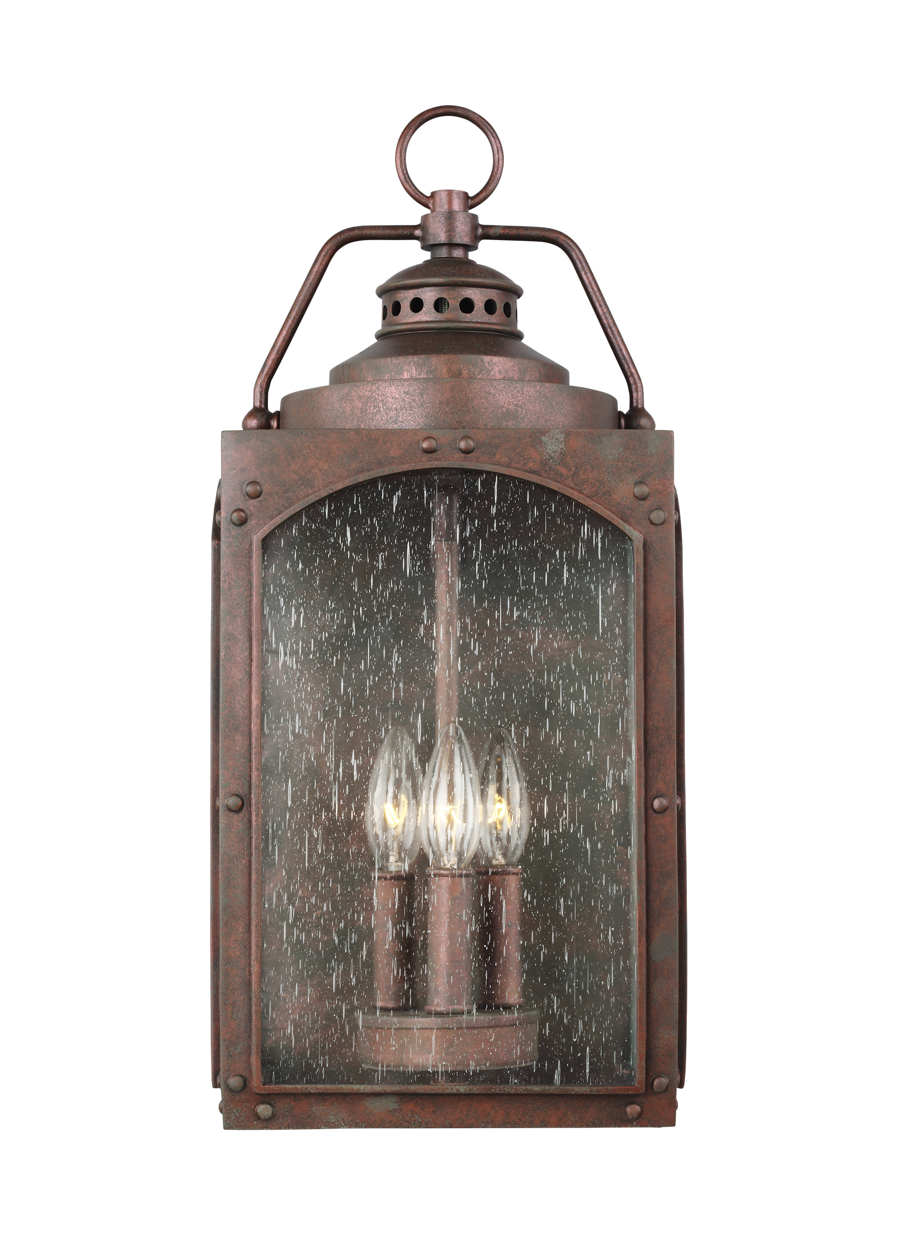Copper Oxide Rectangular Lantern Sconce with Clear Seeded Glass
