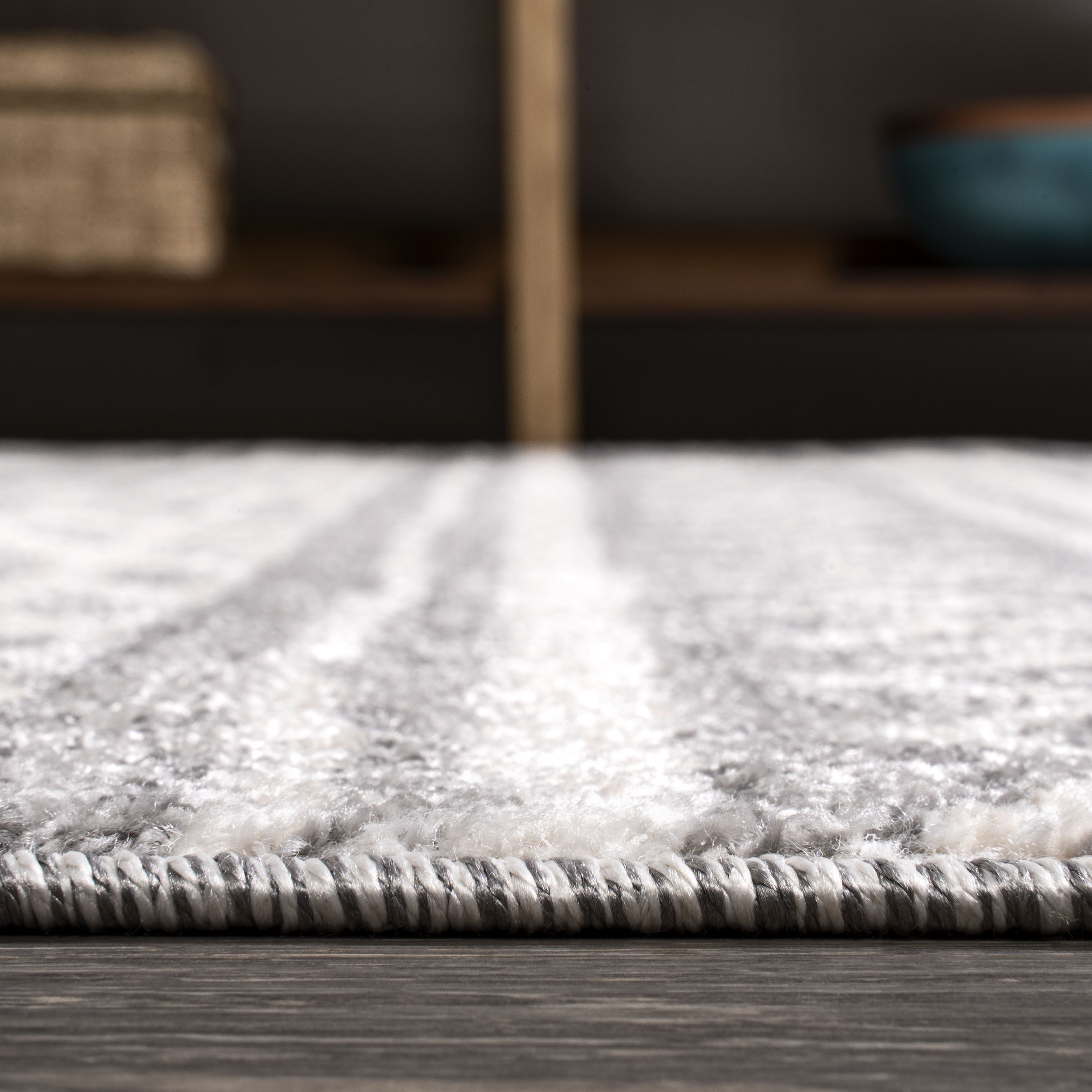 Gray and Ivory Geometric Stripe Runner Rug