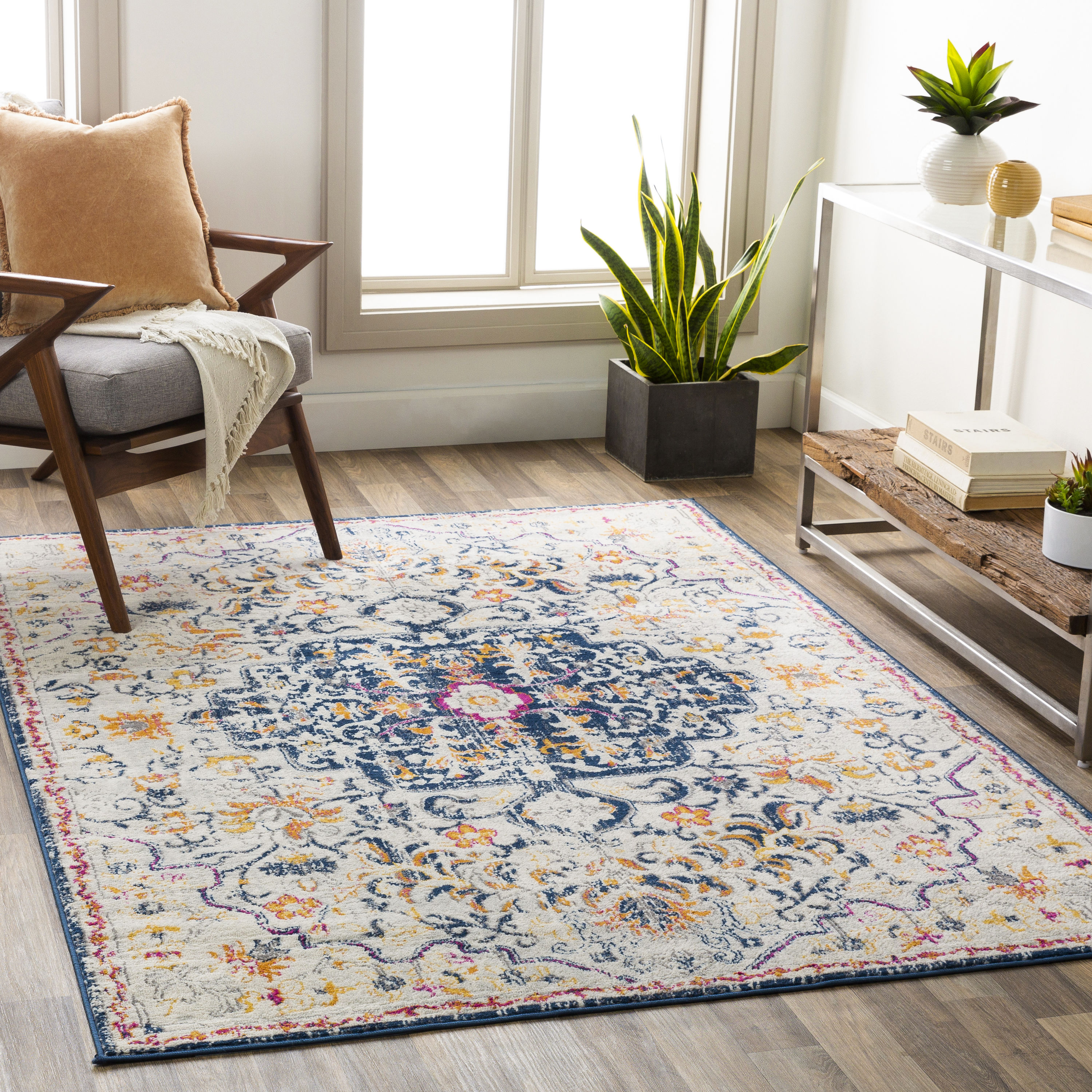 Surya FSA2313-71010 Floransa 8 x 10 (ft) Polypropylene Navy/Beige Rectangular Indoor Medallion Oriental Area rug