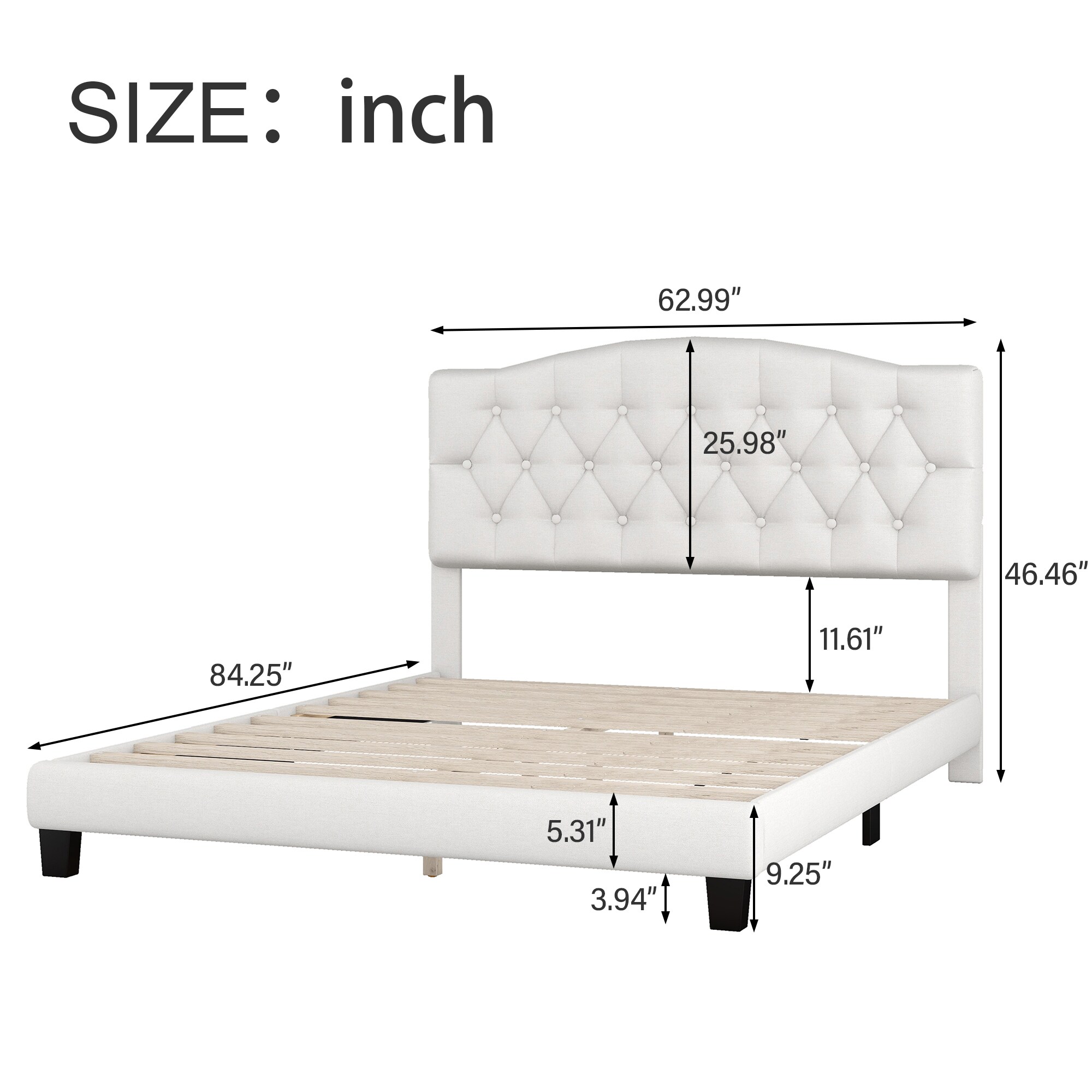 Clihome Upholstered Platform Bed, Low Profile Queen Contemporary Bed in ...