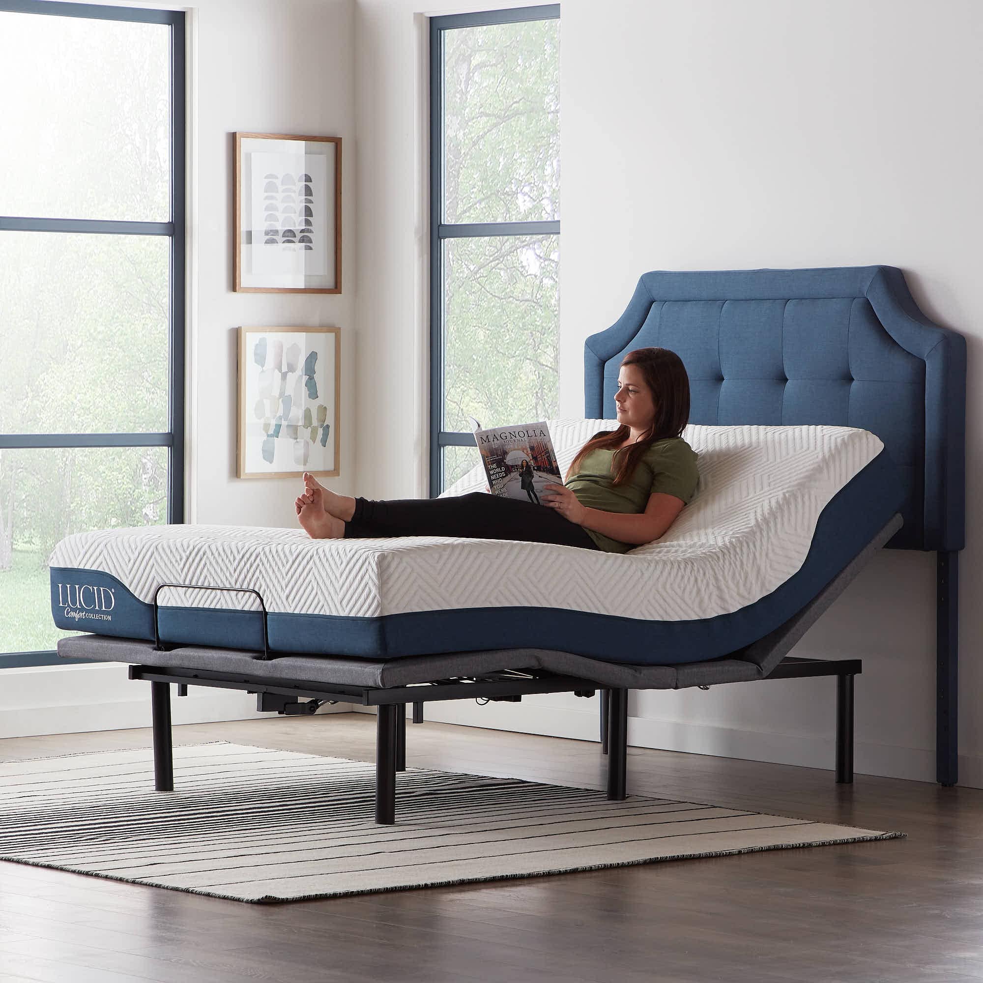 LUCID Comfort Collection Deluxe Gray Queen Metal Adjustable Bed in