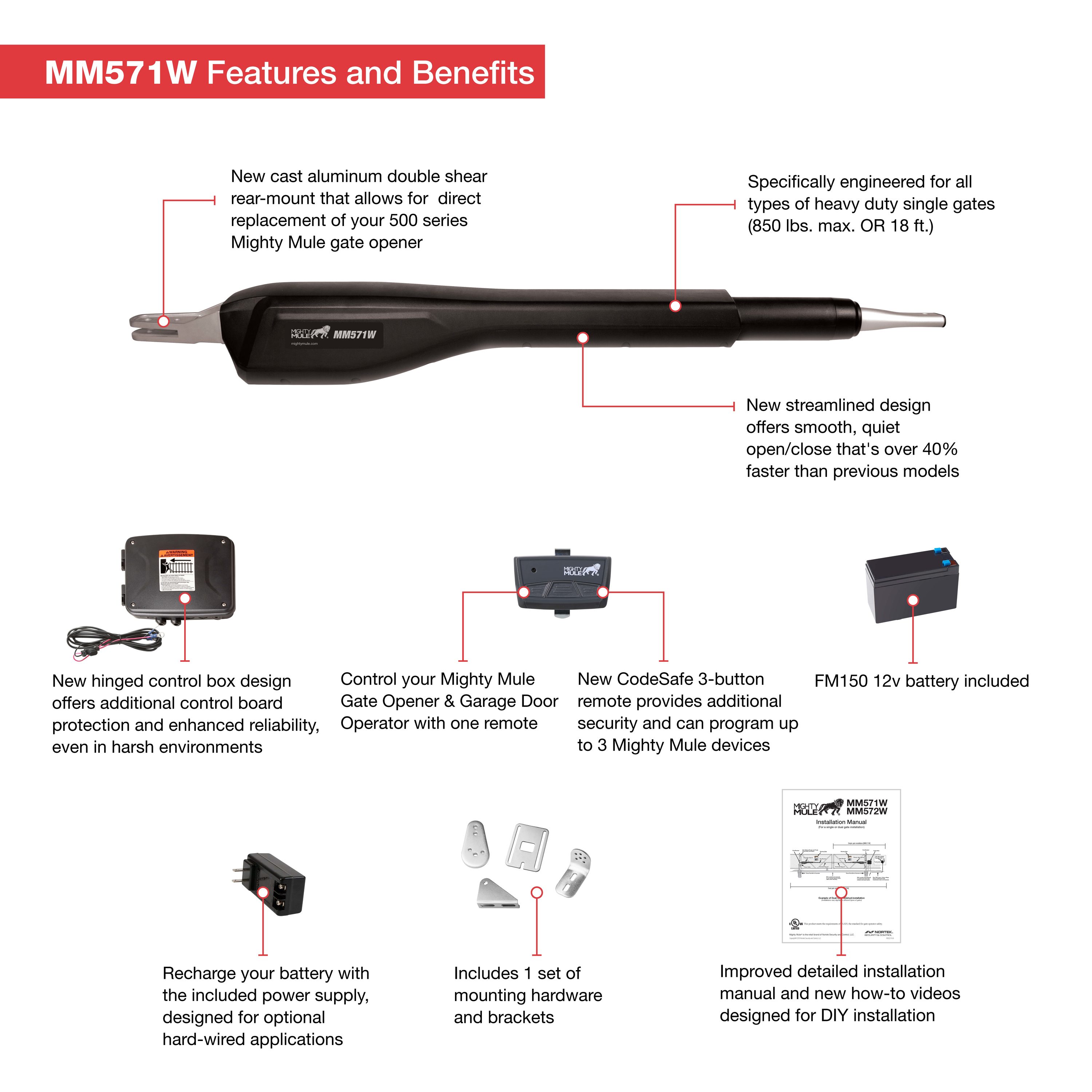 Mighty Mule Heavy Duty Black Smart Gate Opener Kit