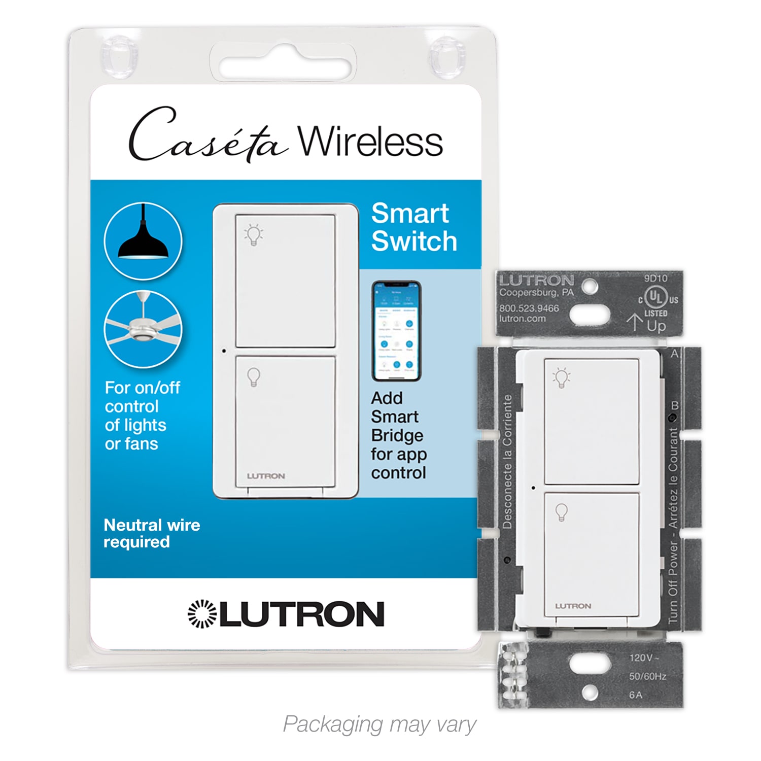 Lutron Caseta Smart Lighting 5-amp Single-pole/3-way Smart Tap Master Light  Switch, White in the Light Switches department at