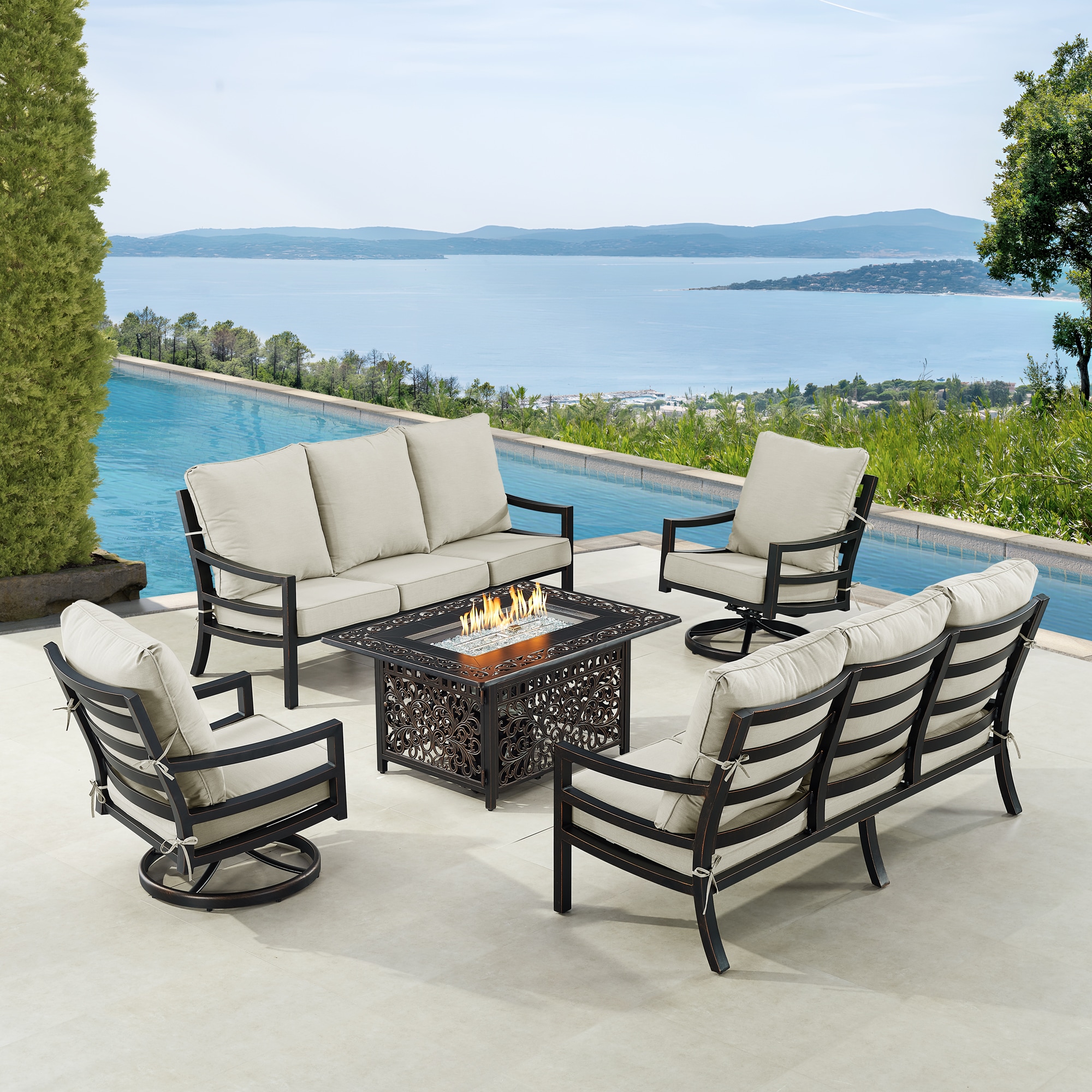 Oakland Living HUDSON2SF2CHCABOSLGC 22-Piece 2 Patio Sofa Conversation Set with Gray Cushions
