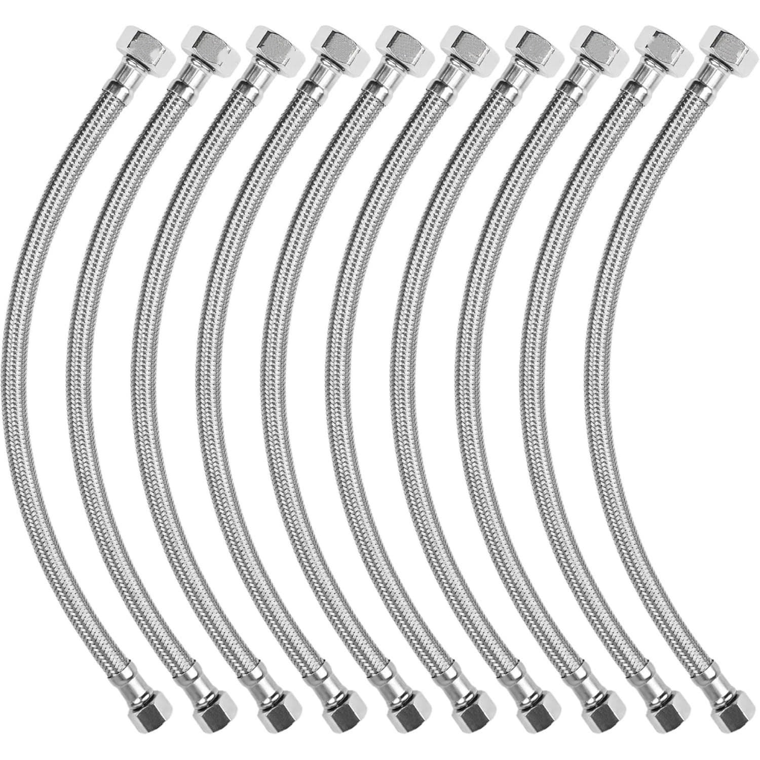 OGETFUUR 10-Pack 1/2in FIP x 3/8in Compression Braided Stainless Steel Faucet Supply Lines