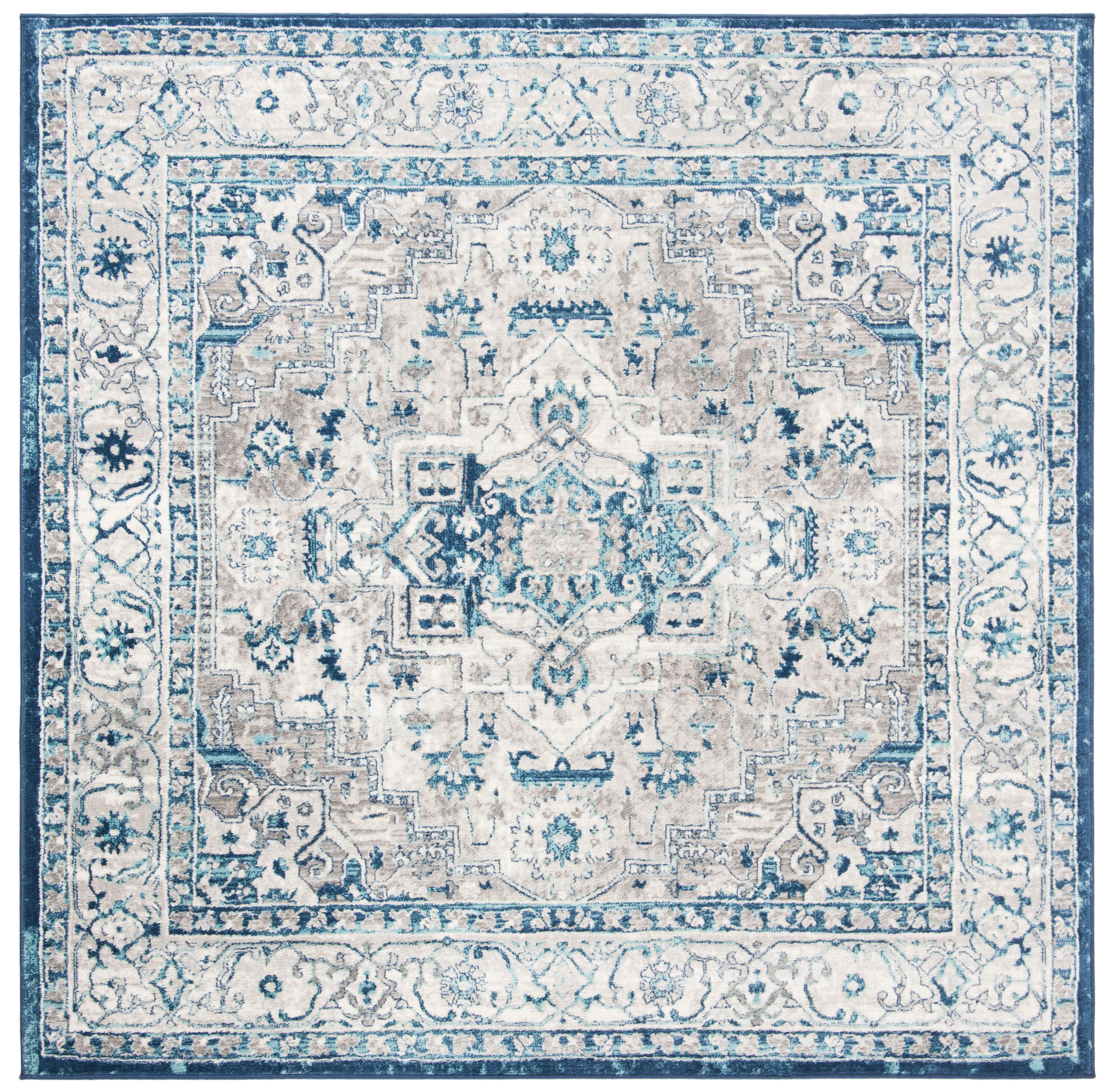 Safavieh BNT851G-9SQ Brentwood Valeria 9 x 9 (ft) Loomed Polypropylene Light Gray/Blue Square Indoor Floral/Botanical Farmhouse/Cottage Area rug