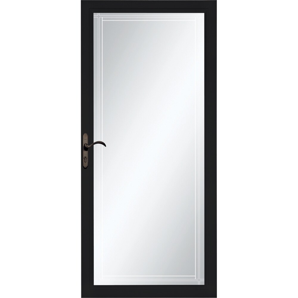 Pella 6000DB05254 Select 36-in x 81-in Black Aluminum Storm Door Full-view with Interchangeable Screen Oil-Rubbed Bronze Handle Included