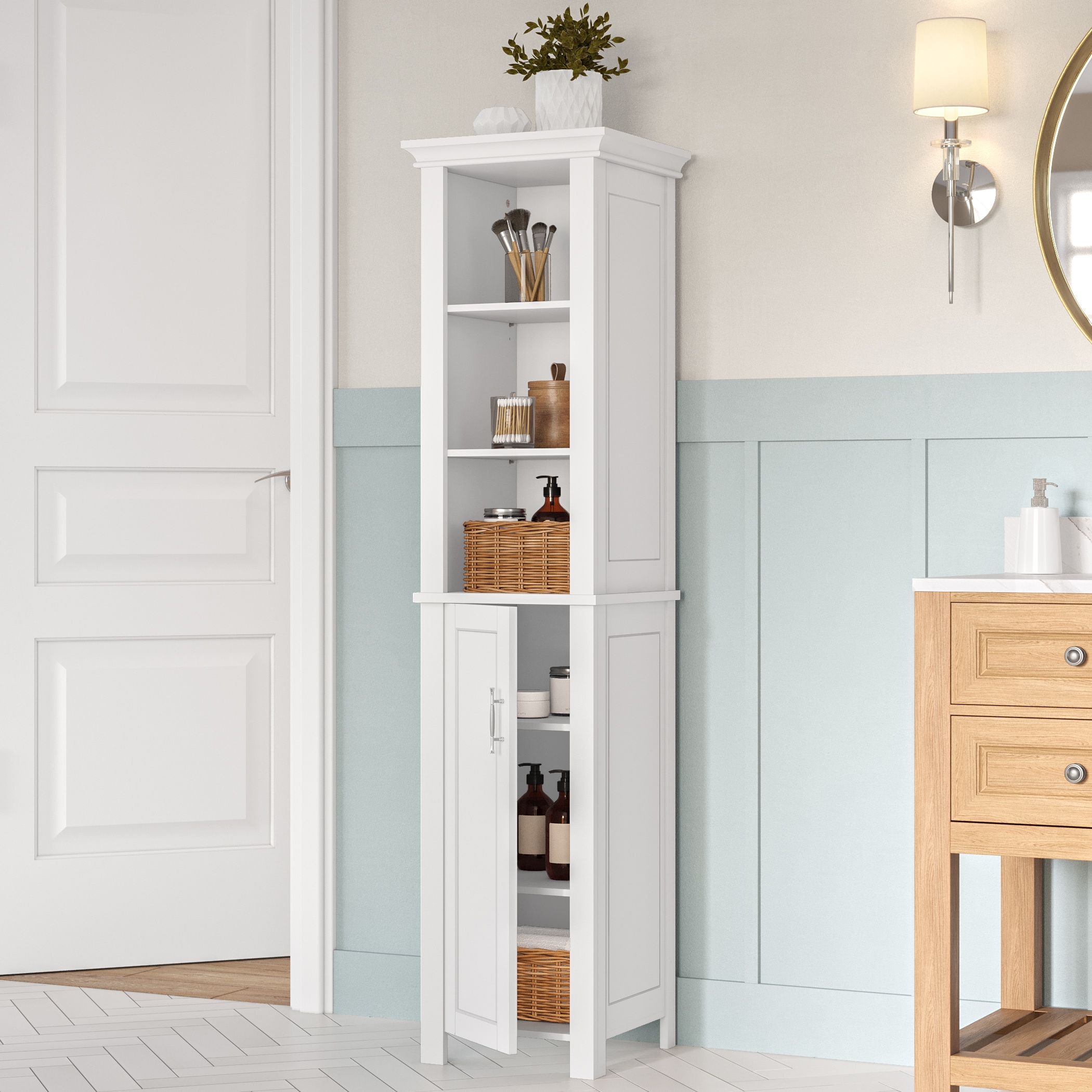 RiverRidge 06-218 Somerset 13.94-in x 60-in x 13.5-in White Freestanding Linen Cabinet