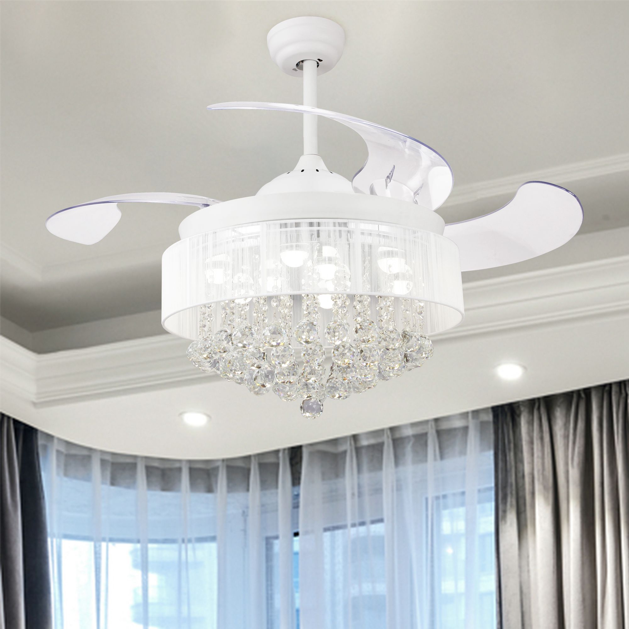 Parrot Uncle 46-in White LED Indoor Chandelier Ceiling Fan with Light ...