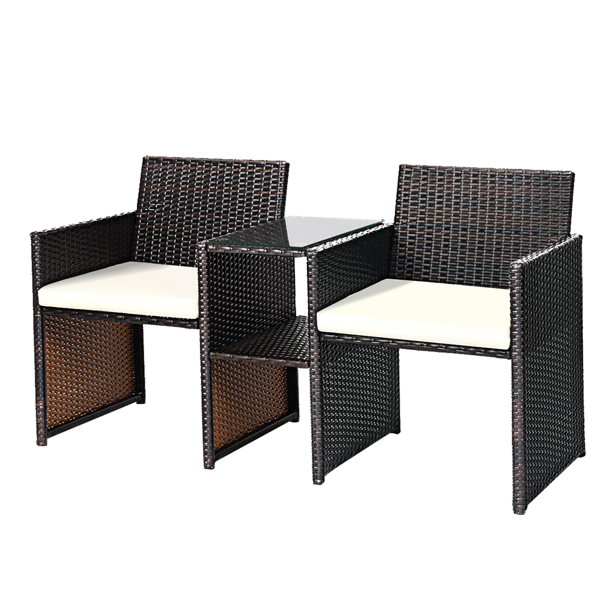 LIVIZA DOS3422 Rattan Patio Conversation Set with Off-white Cushions