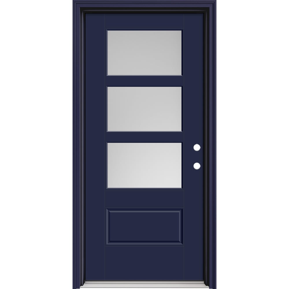 Masonite 630533 Performance Door System 36-in x 80-in x 4-9/16-in Fiberglass 3/4 lite Left-hand inswing Eclipse Painted Prehung Front Door with Brickmould Insulating core with Grilles