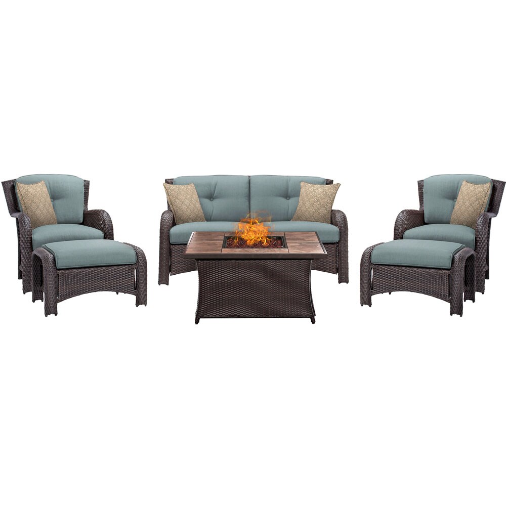 Hanover STRATH6PCFP-BLU-TN Strathmere 6 -Piece Patio Sofa Conversation Set with Blue Cushions