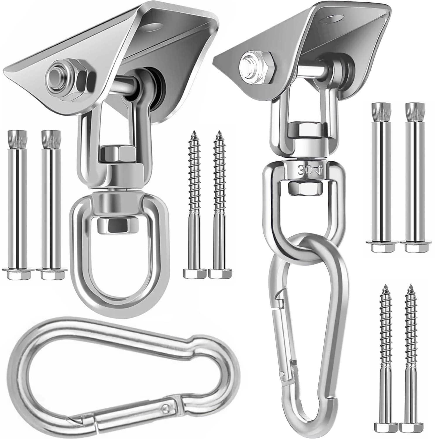 Angel Sar 2-Pack Swing Hanger 360-Degree Rotating Stainless Steel Swing Hanger Silver Heavy Duty Hammock Hanging Kit