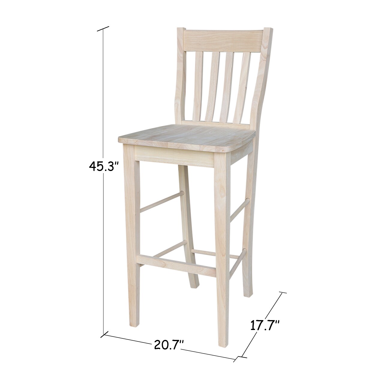 Unfinished Solid Parawood 30" Bar Height Cafe Stool