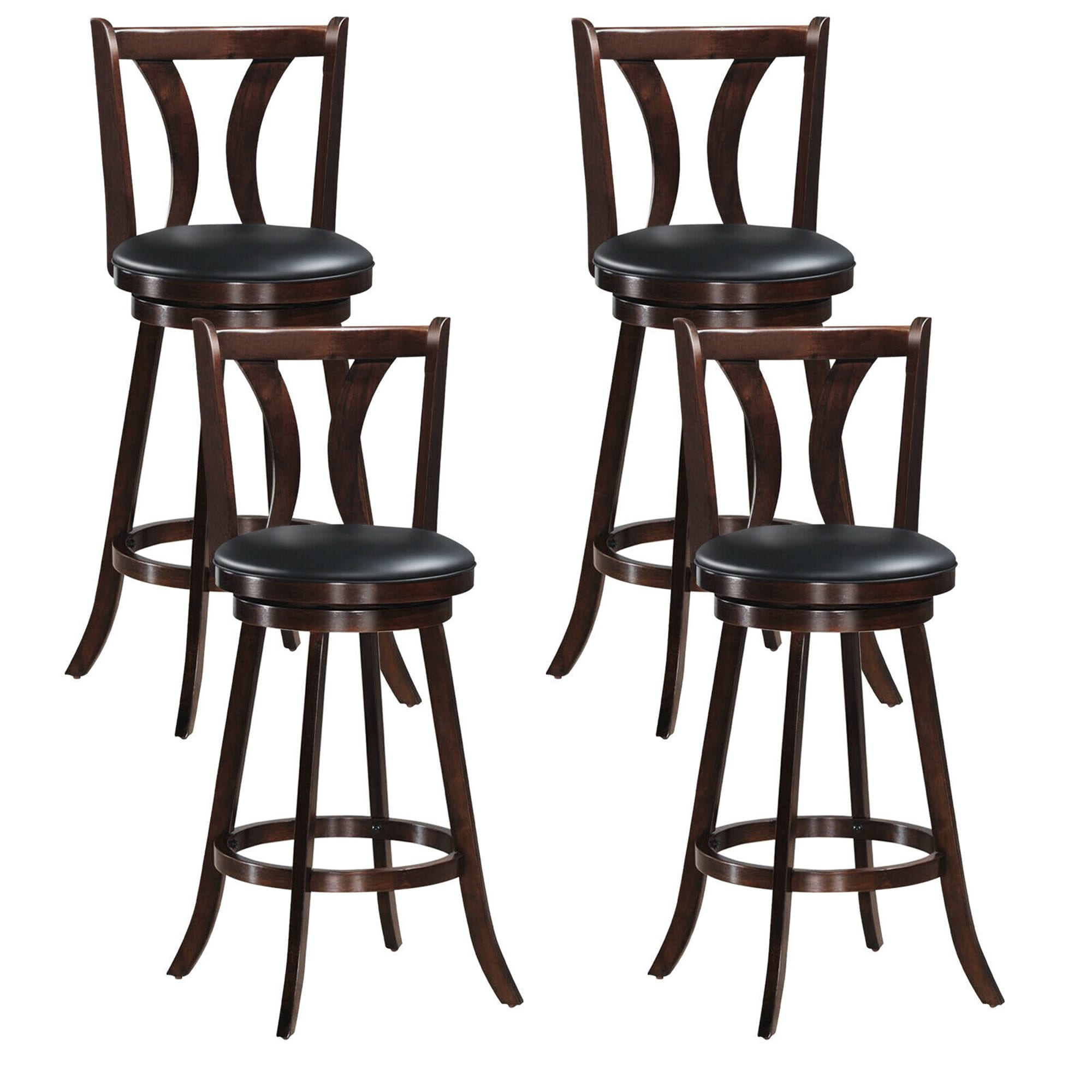 Costway SXL00135 Brown 29.5-in H Bar height Upholstered Swivel Wood Bar Stool 2 -Pack